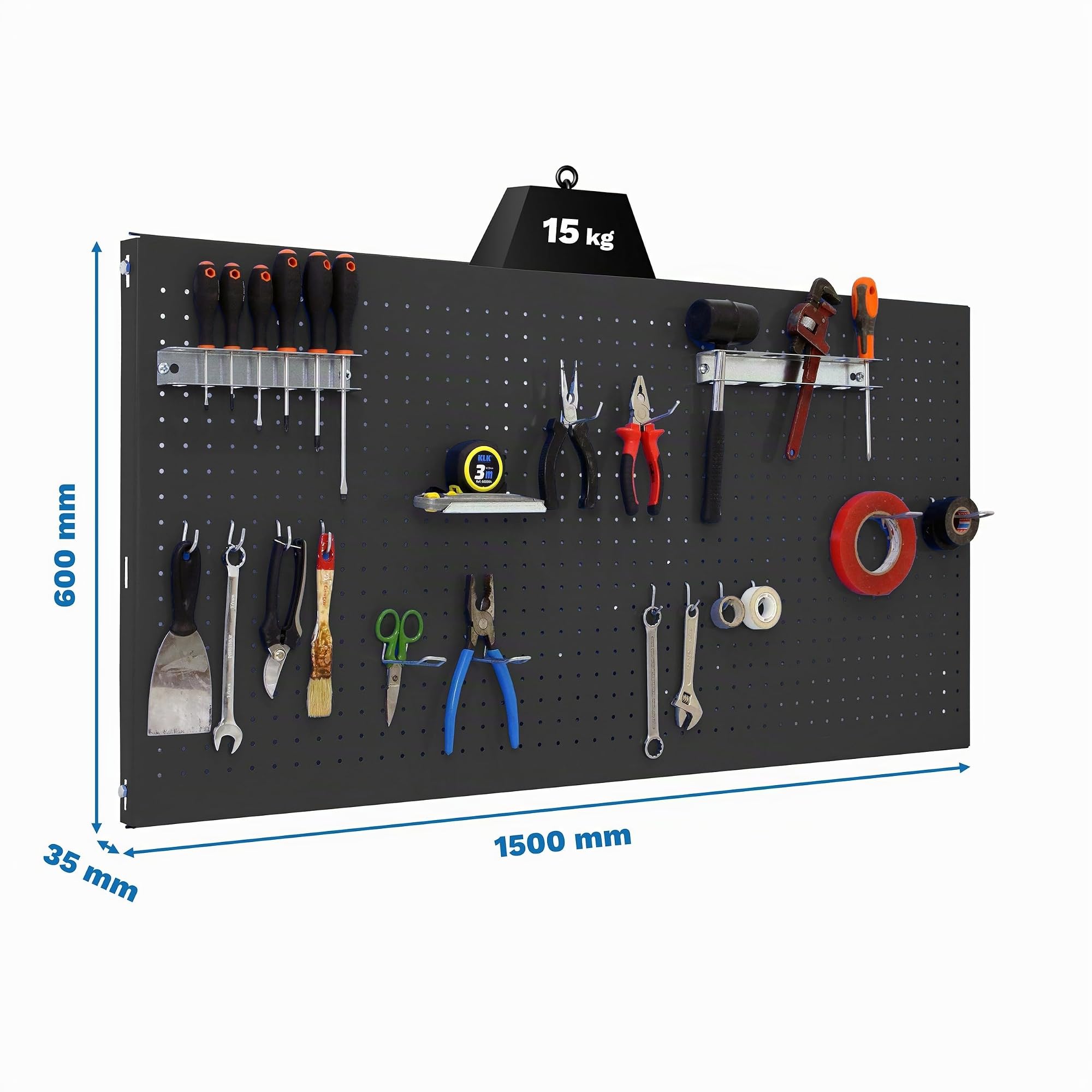 Simon Rack Panel Herramientas Pared, Organizador Herramientas, Incluye 14 Ganchos y 3 Soportes, 1500x600 mm, Antracita - Simonwork