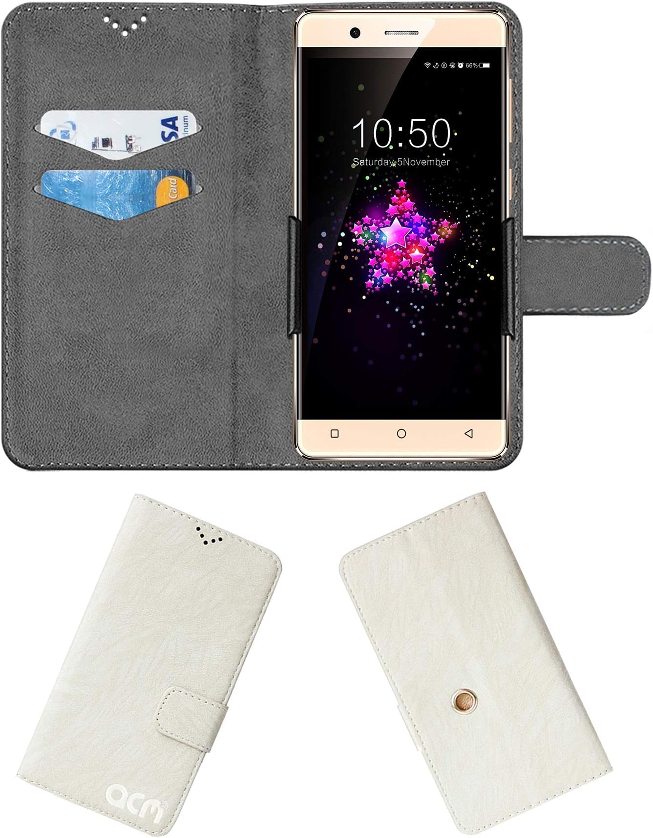 Acm Rotating Clip Flip Case Compatible with Reach Allure Ultra Curve Mobile Cover Stand Cream White