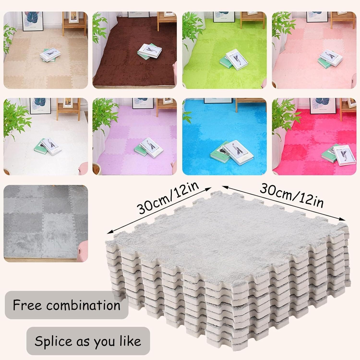 Maty do raczkowania 18-częściowy pluszowy dywan piankowy z pianki kwadratowej układanki 12x12x1in(Pink)