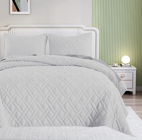 Miniatura 1 de Juego de edredón ultra suave de 3 piezas, colcha de microfibra ligera, diseño de punto de diamante de doble cara para todas las estaciones (1