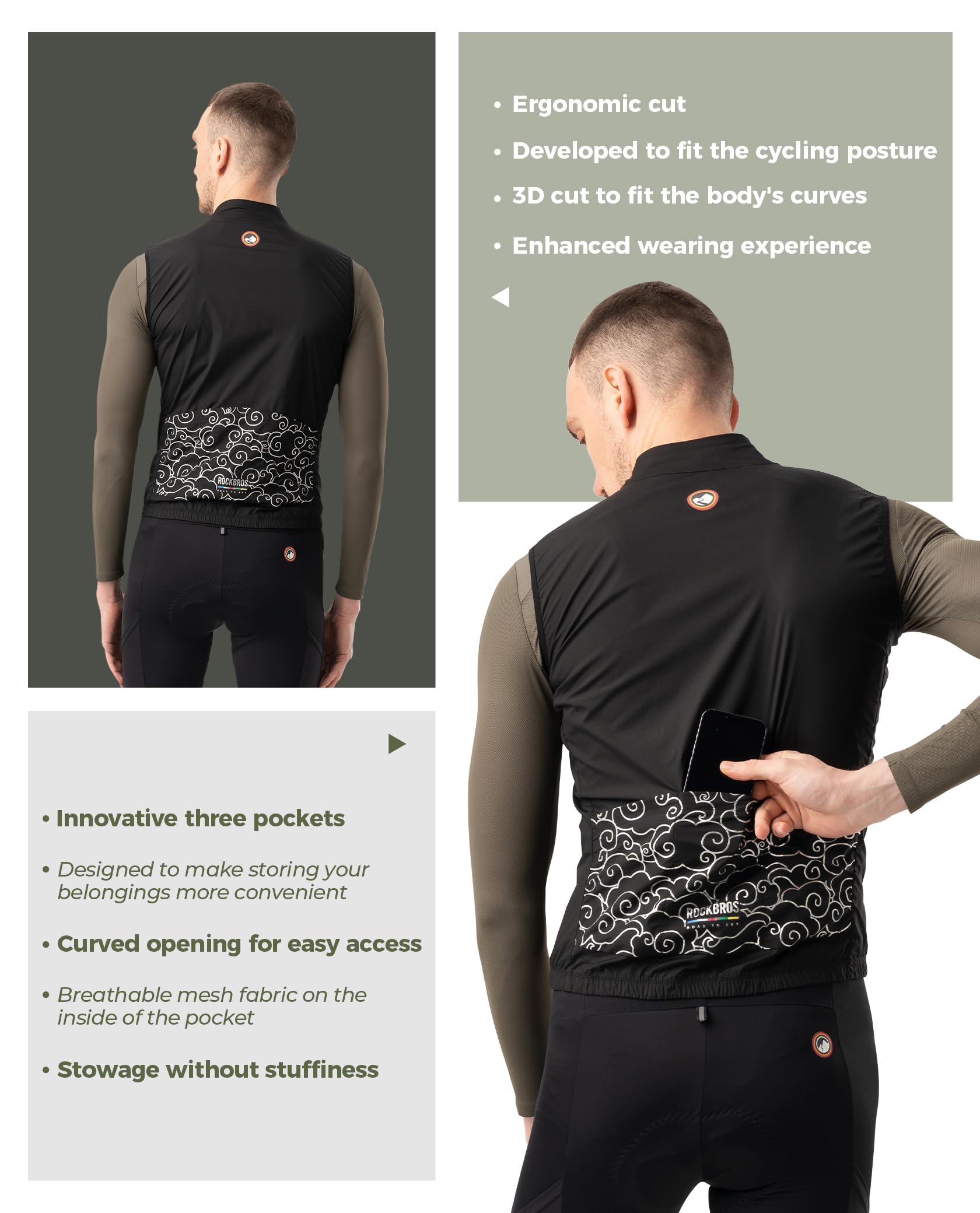 ROCKBROS Road to Sky Fahrradweste Herren Winddichte Leichte Radweste Sonnenschutz Laufweste Ärmellos Fahrradjacke Feuchtigkeit Wicking Schnell Trocknend Frühling & Herbst S-XXL