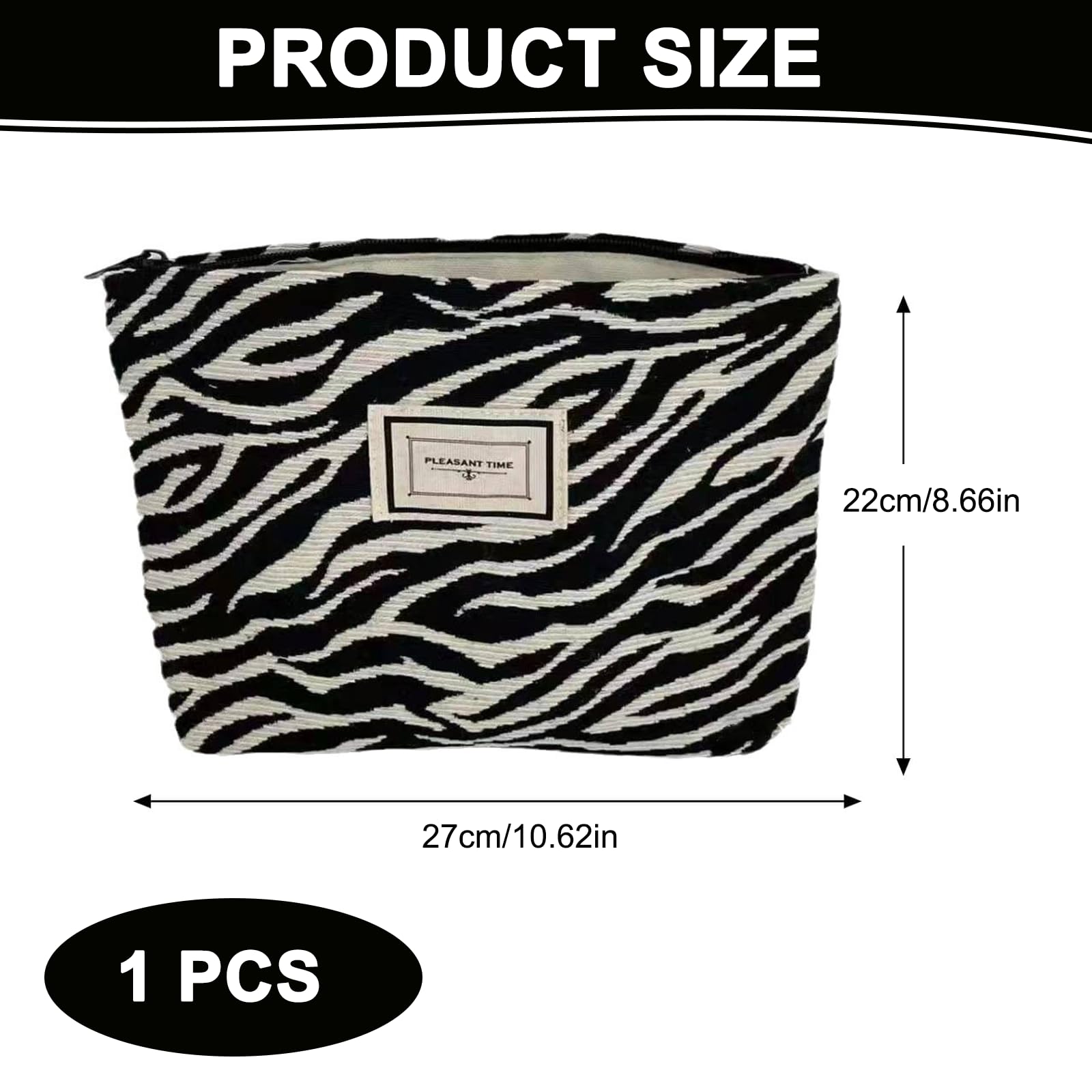 Canvas Cosmetic Bag, 27x22cm Canvas Cosmetic Leopard Make Up Bag, Portable Travel Makeup Pouch with Zipper - Image 2