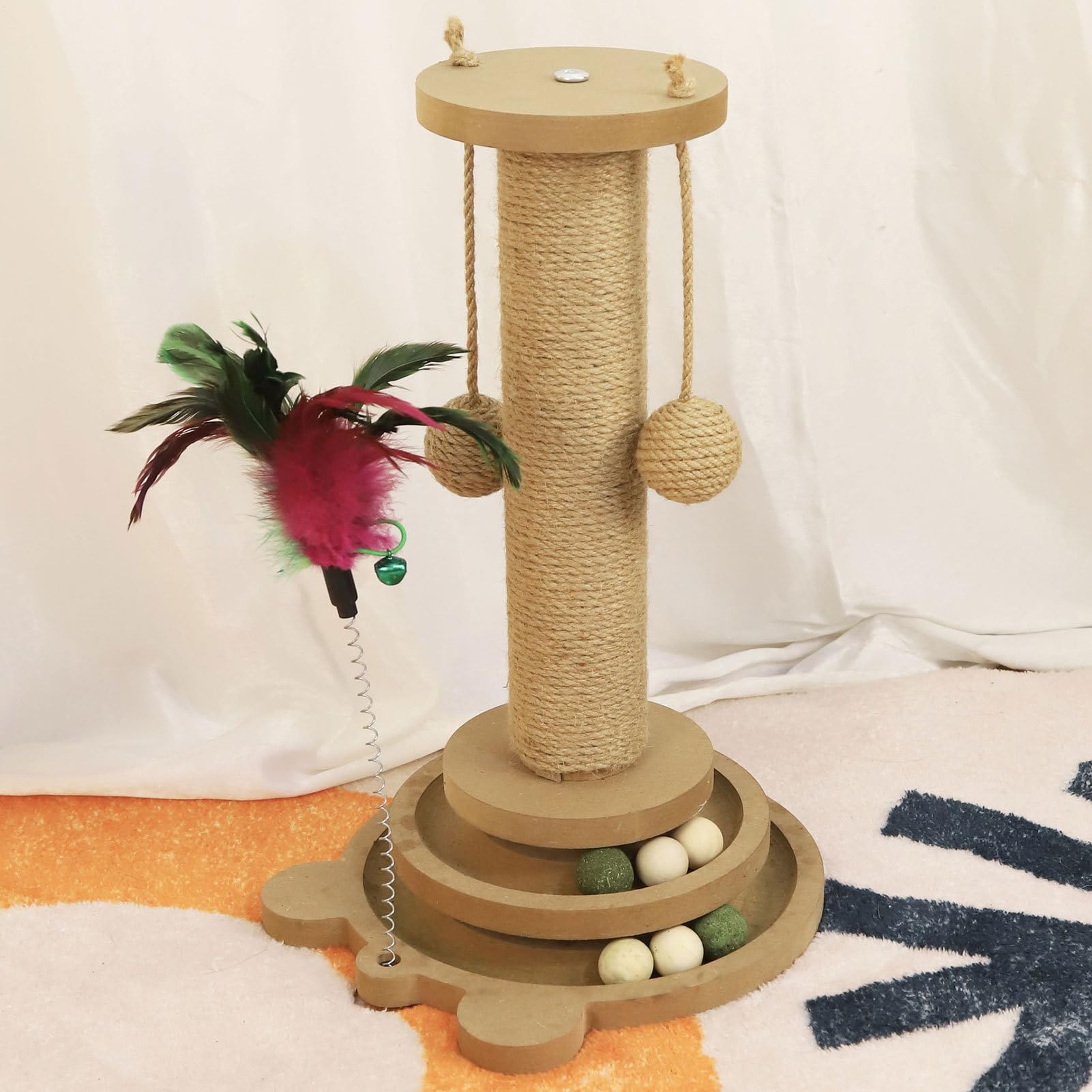 Griffoir À Griffes pour Chat Circuit À Balle pour Chat | Cadre d'Escalade Vertical avec 2 Boules de Sisal Adapté aux Grandes et Petites Tailles Zone de Détente pour Chaton