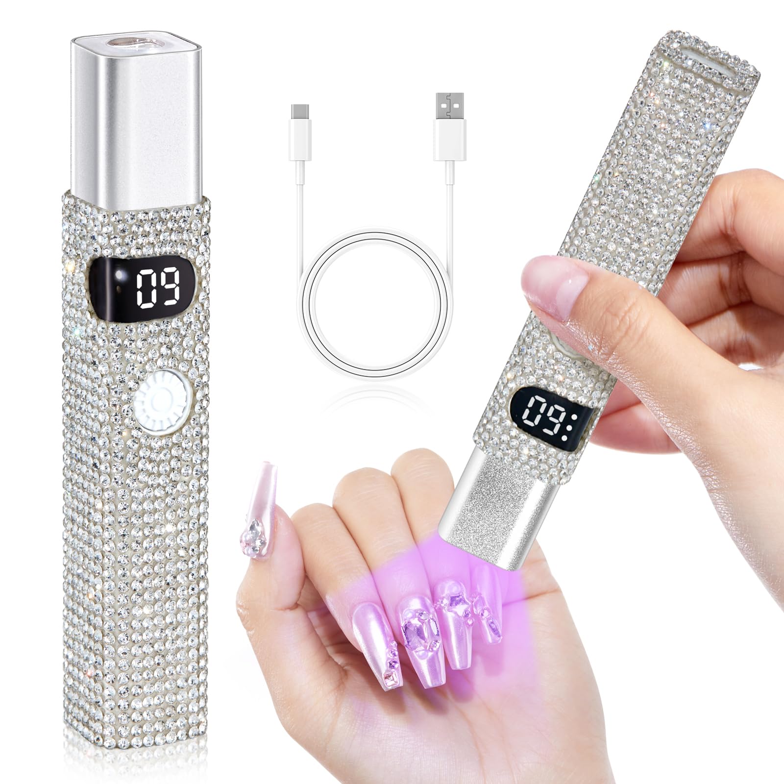 CHRISTINE SHELLY Handheld UV Light for Gel Nails, Mini LED Cordless Nail Lamp for Gel Nail Polish, Portable Flash Cure Lamp, Rechargeable USB Nail