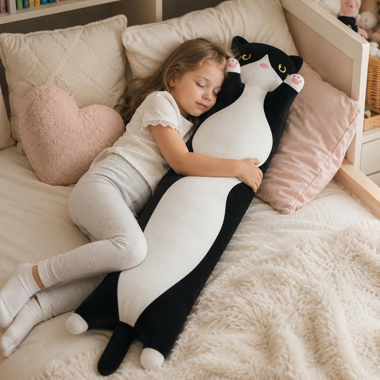 SNOWOLF Cuscino in peluche a forma di gatto, peluche Kawaii, super morbido, per ragazze e ragazzi, regalo di compleanno (30 cm, nero SNOWOLF Cuscino in peluche a forma di gatto, peluche Kawaii, super morbido, per ragazze e ragazzi, regalo di compleanno (30 cm, nero