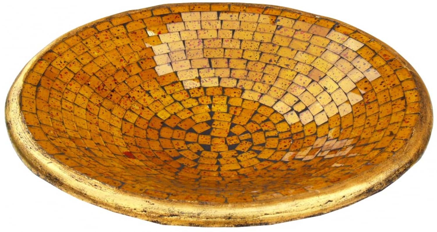 Guru-Shop Mosaico Amarillo del Tazón de Fuente Redondo, Tamaño: Pequeña (Ø 29 Cm), Cuencos de Mosaico