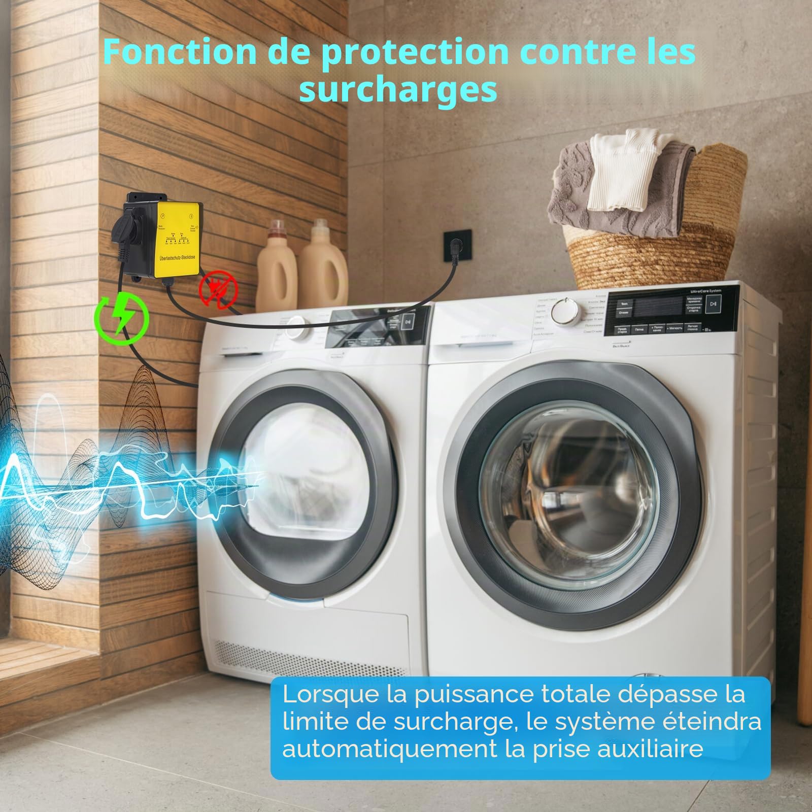 HAOC-01DE Multiprise Parasurtenseur avec Puissance Réglable, Protection contre les Surcharges et Récupération Automatique pour Rallonge Électrique Haute Performance