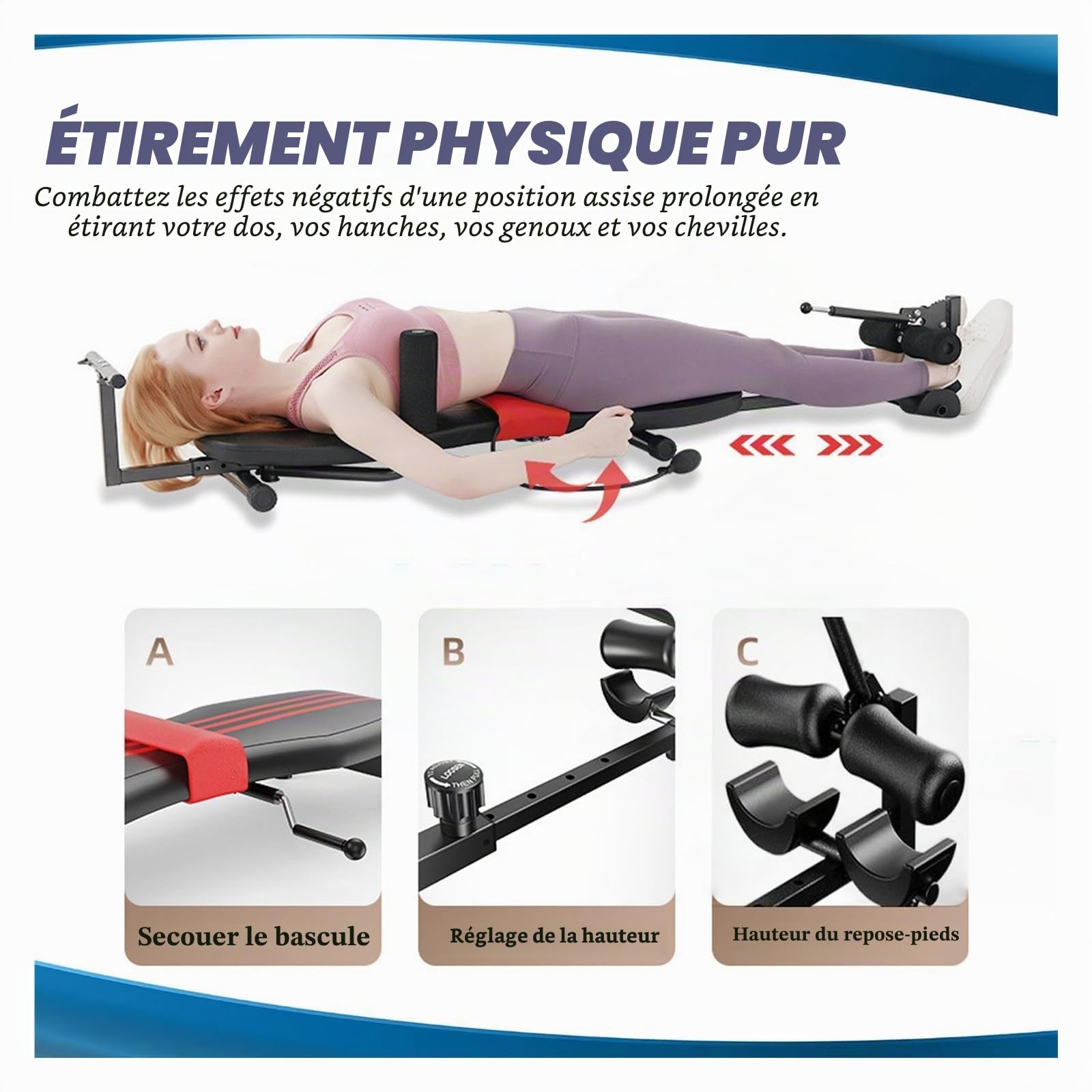 Table d'Étirement du Dos Réglable avec Traction Cervicale - Banc Multifonctionnel pour Soulager la Douleur, Réhabilitation et Fitness à Domicile