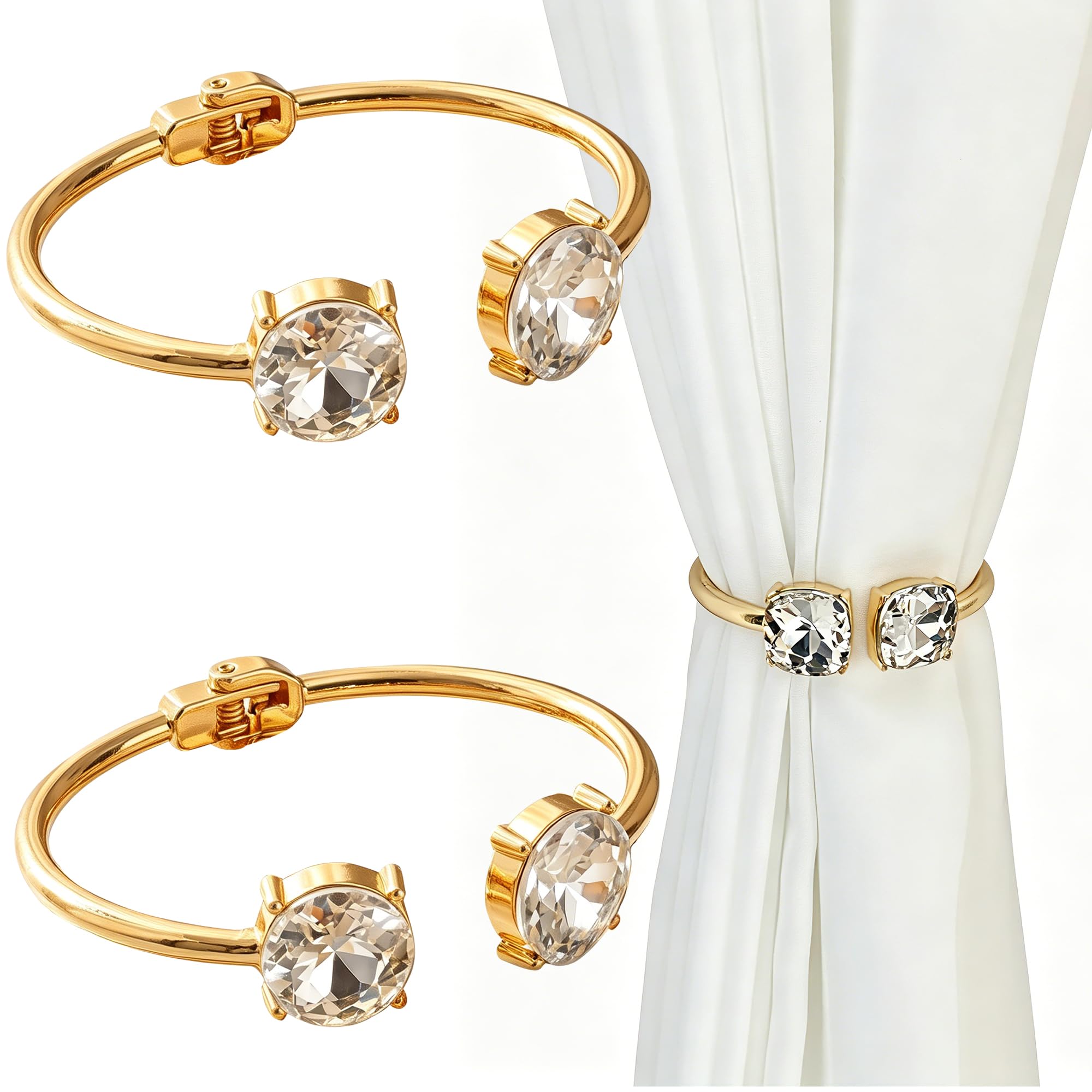 2 Pcs Curtain Tie Backs Gold Metal, Elegant Curtain Holdbacks for Windows