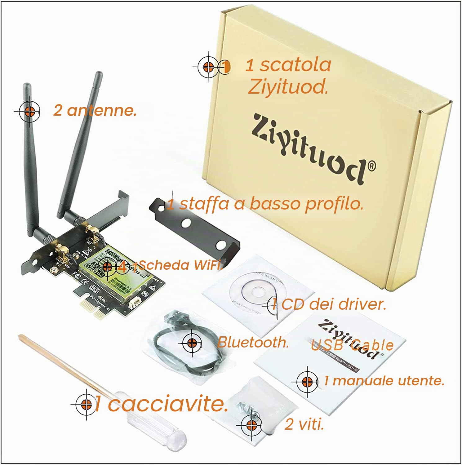 Scheda WiFi 6E 5400Mbps WiFi 6E AX210, Bluetooth5.2, Scheda WiFi 6 PCIe 6G/5G/2.4G Per PC Windows 11/10(64Bit)