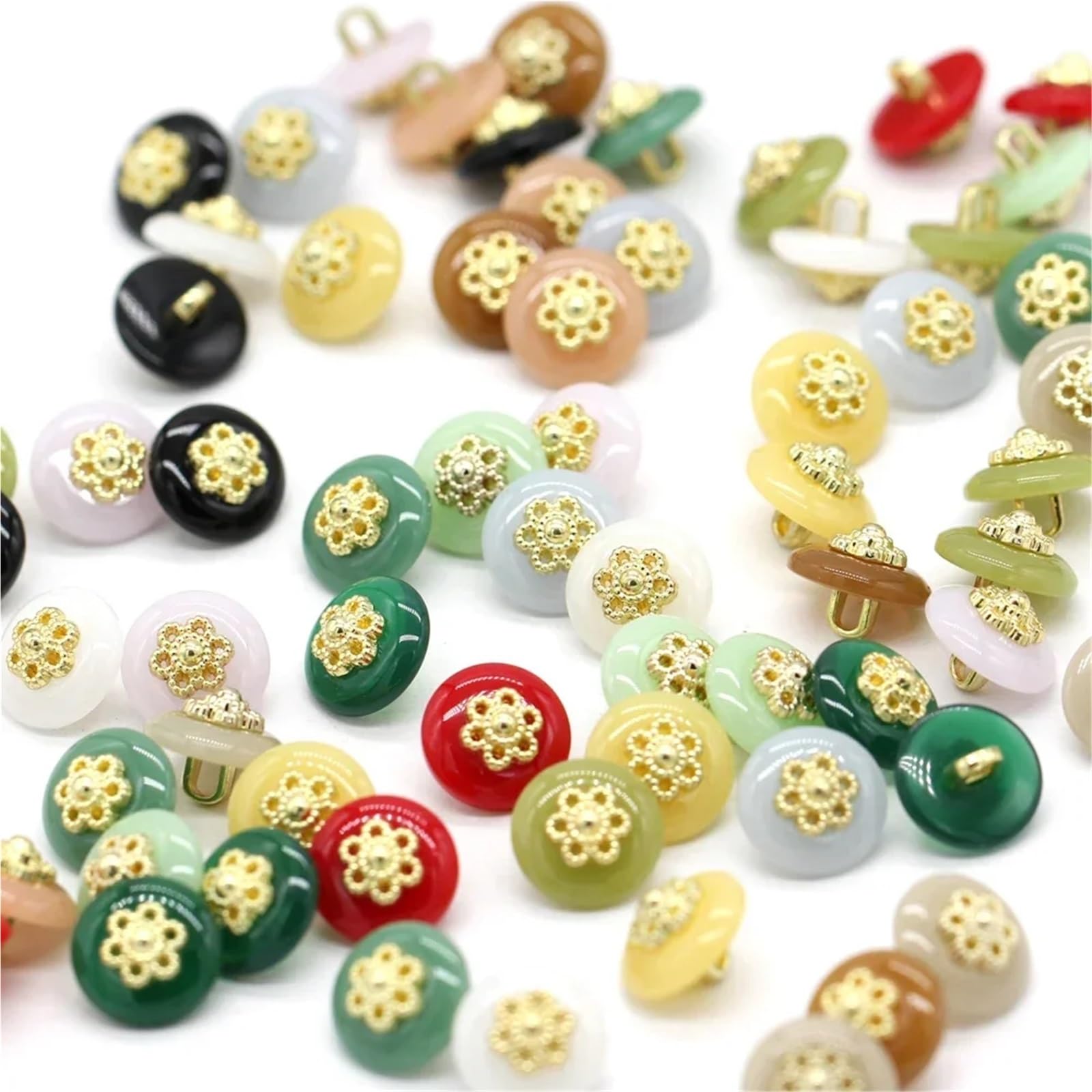 bottoni, Confezione Da 12 Bottoni In Resina Multicolore, 11 Mm(Grass Green)