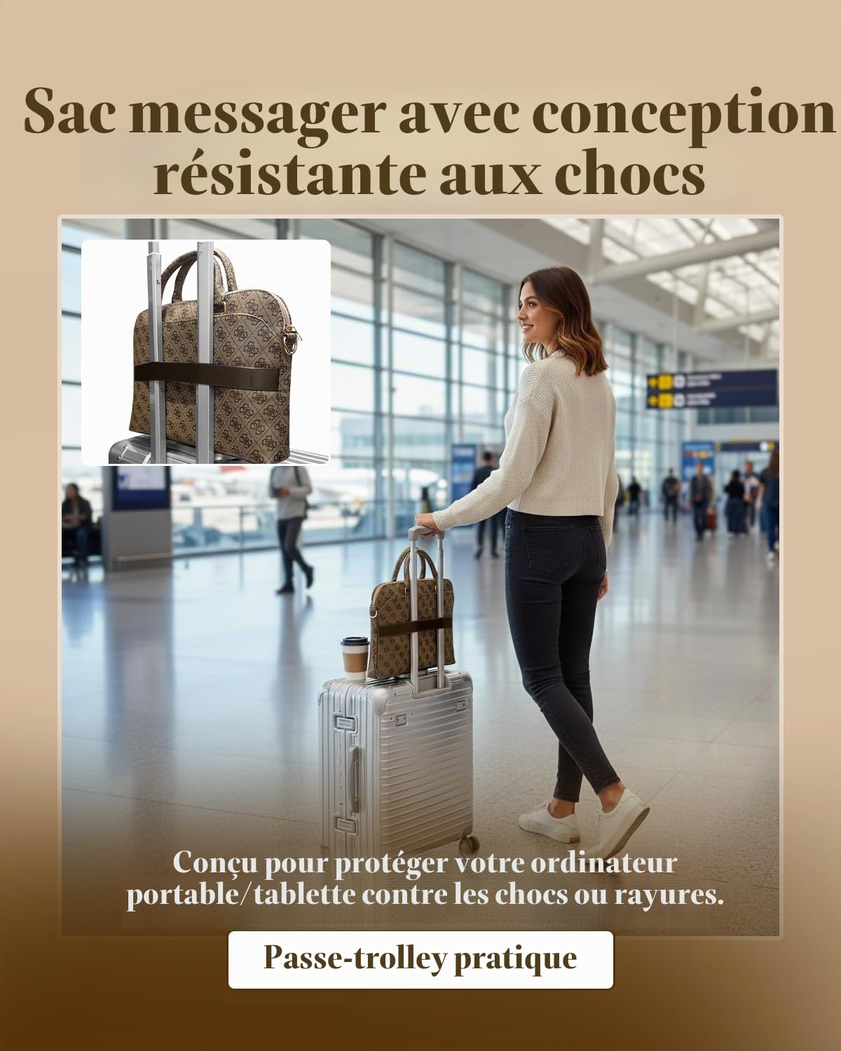 CG MOBILE Guess Sacoche pour ordinateur portable 4G avec fermeture éclair et logo triangle 15" (marron), marron