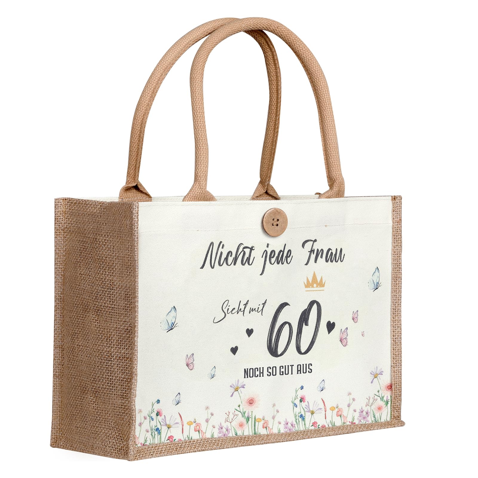 Nangua 60 Geburtstag Frauen Geschenk, Jutesack - nachhaltige Einkaufstasche, Geschenk für Damen, Mutter, Freundin, Kollegin. (60)