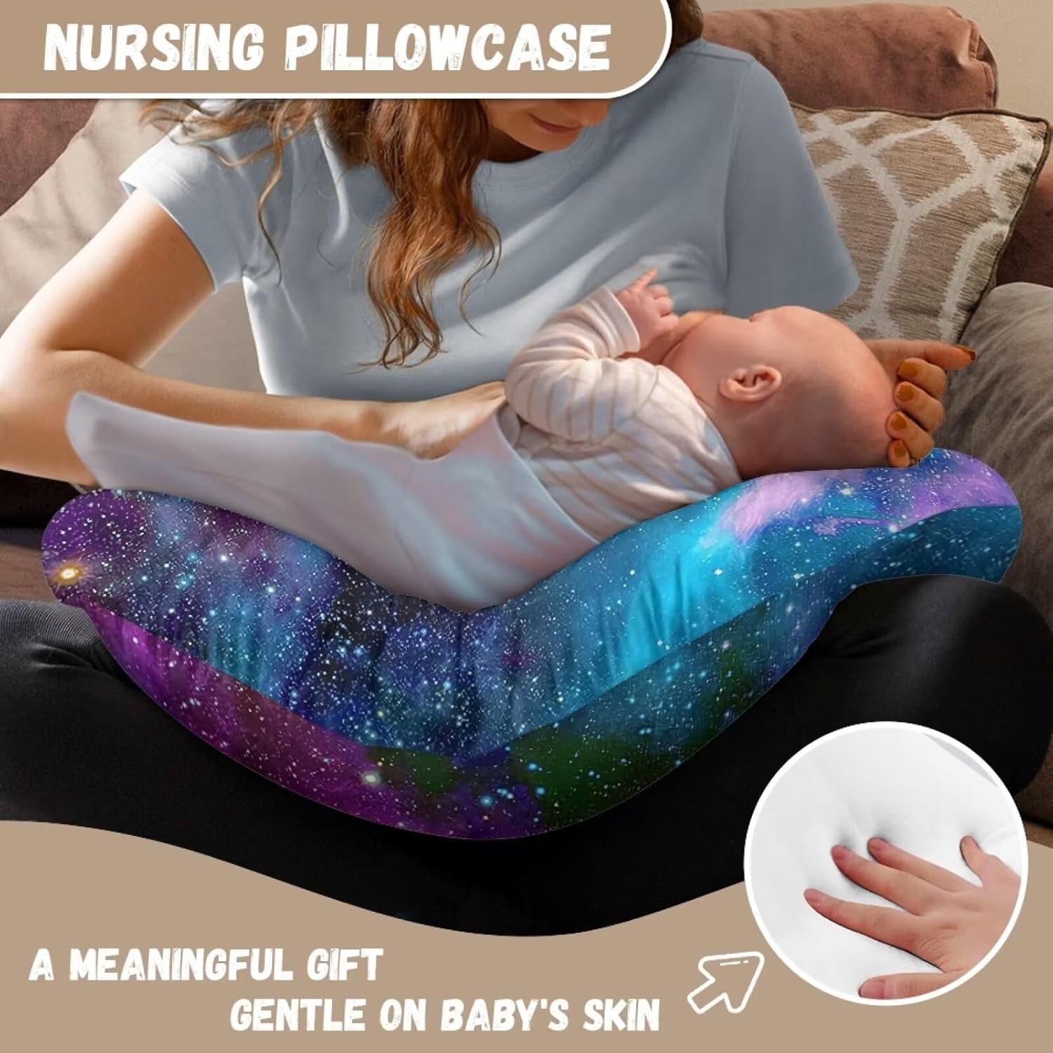 Cow Boy Nursing Pillow Cover for Baby Boys Breastfeeding Pillow Slipcover with Hidden Zipper Nursing Pillow Case for Newborn Girls Horse Breast Feeding Pillowcases Stain Resistant Beige - Image 6