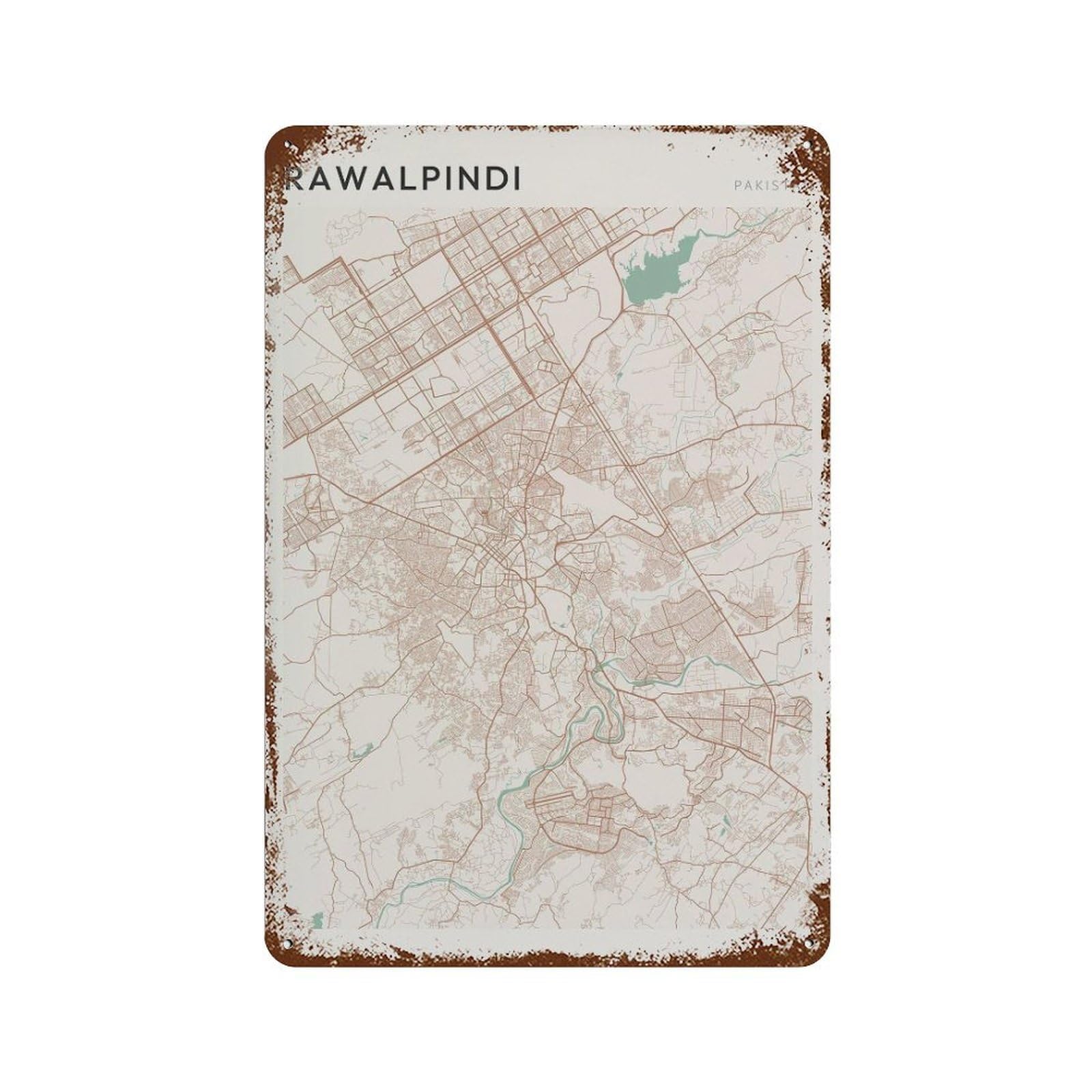 xiaoxiaoshen Rawalpindi Map Pakistan Travel Gift Scandi Wall Decor Art Metal Tin Poster Modern Home Decor Art Home Bar Shop Decorations Vintage Sign 30x20cm
