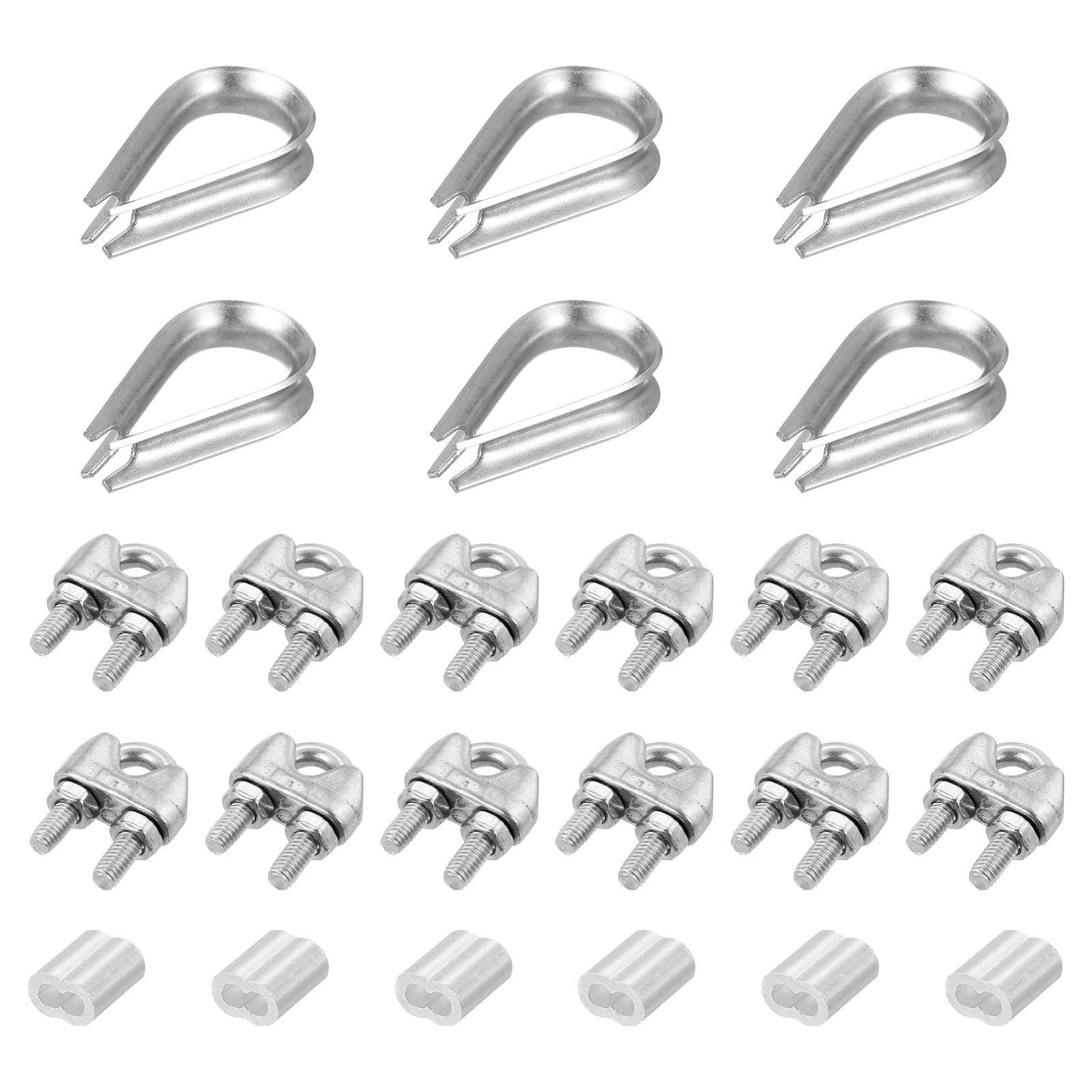 Yinpecly 20pcs M3 Stainless Steel Wire Rope Cable Clip Clamp, 20pcs M3 Stainless Steel Thimble,20pcs M3 Aluminum Crimping Loop For 1/8" Diameter Wire