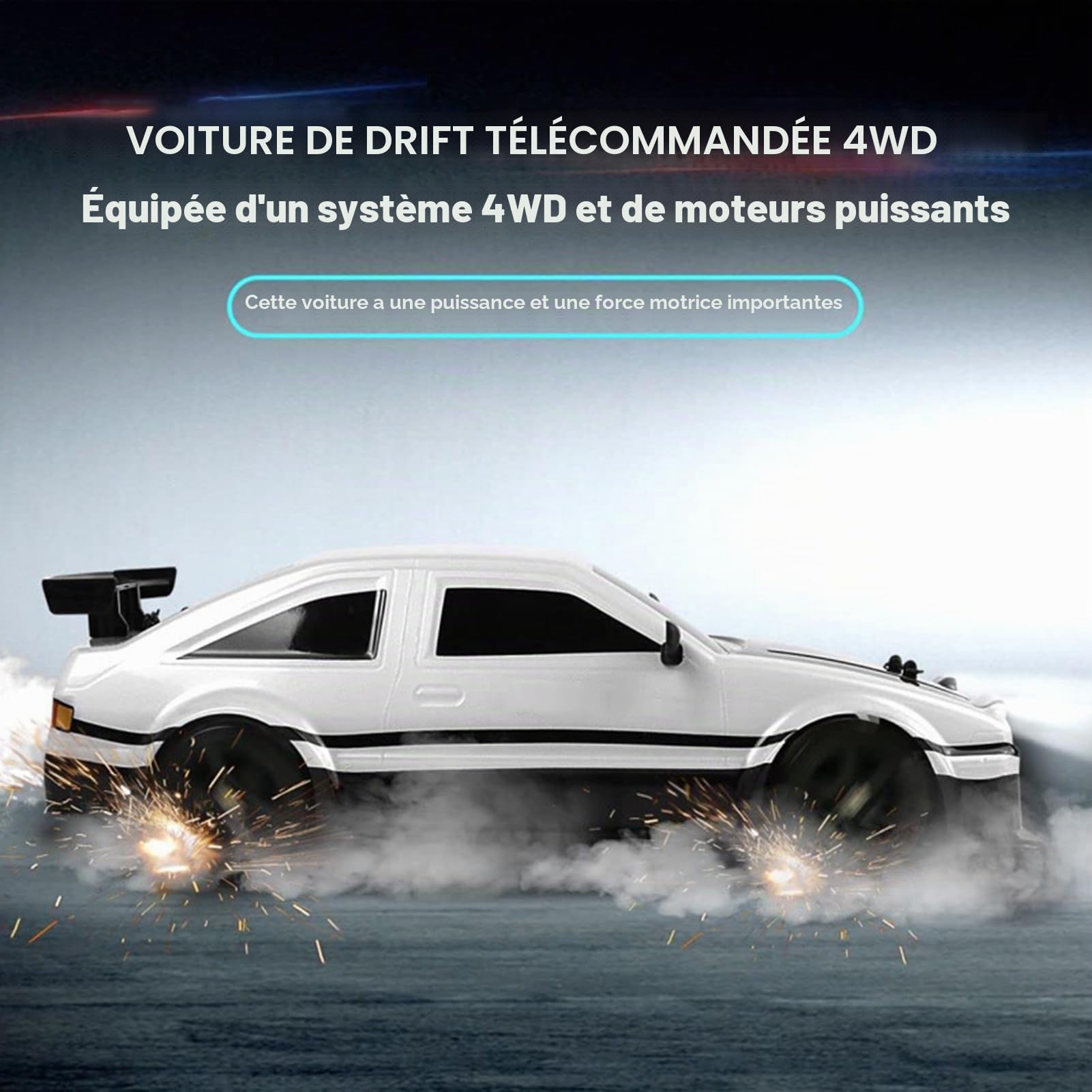 Goolsky Voiture télécommandée RC Drift Car Racing - Échelle 1:16-2,4 G - Voiture de Course 4 Roues à Grande Vitesse - avec lumières LED - Fonction de pulvérisation