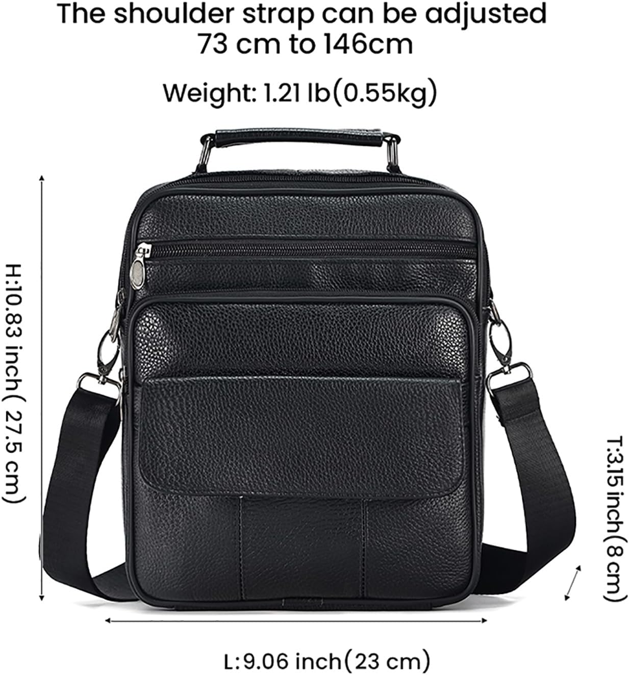 JOYIR Genuine Leather Messenger Bag for Men, BLACK Business Crossbody Bag with 5 Compartments, Anti-Theft Work Satchel Shoulder Bag for Laptop iPad, Daily Commute & Travel