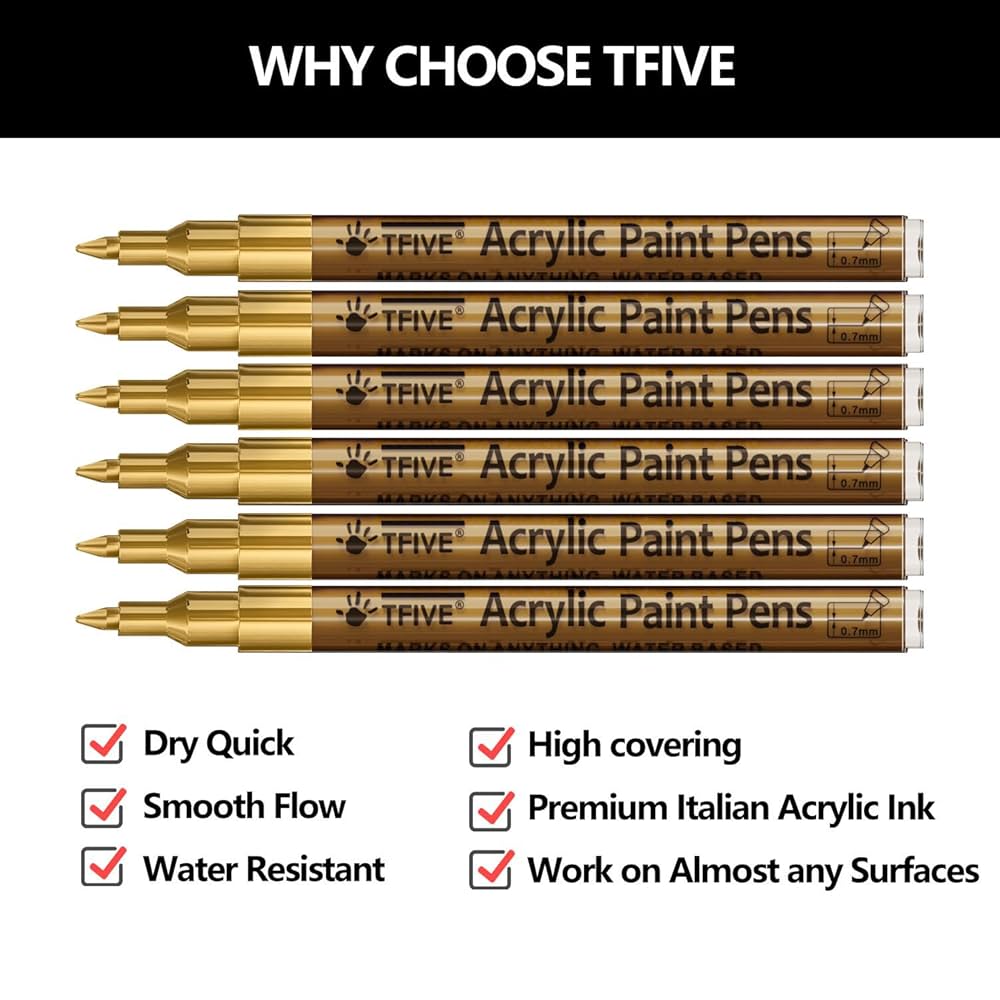 Amazon | ゴールドマーカーペイントペン - 6本パック アクリル