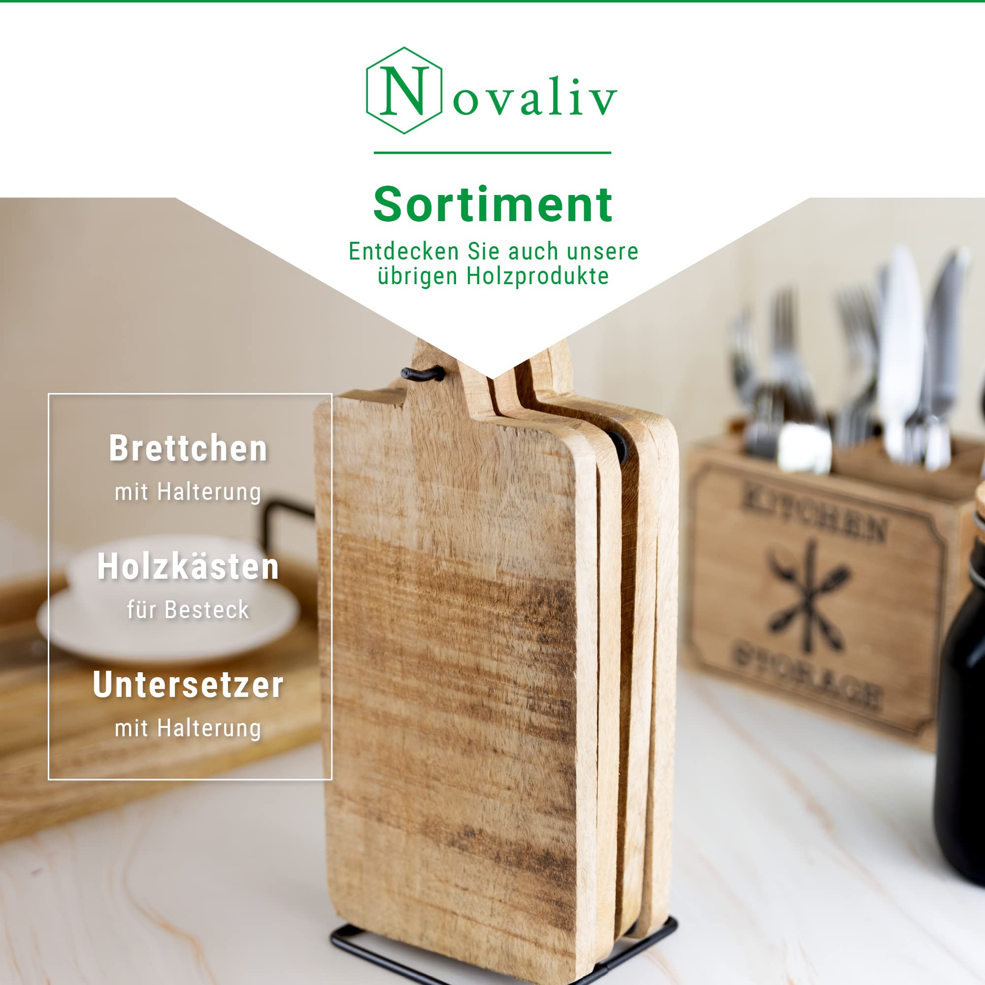 Novaliv Bandeja para servir de madera de mango, 50 x 24 x 2,5 cm, bandeja de madera de alta calidad con asas, bandeja resistente con asa para alimentos, bebidas o como decoración