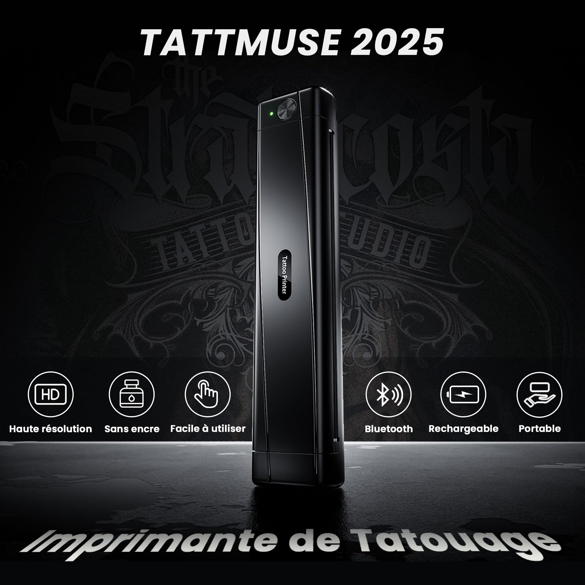 TATTMUSE Thermocopieur Tatouage Bluetooth, Imprimante Stencil Tatouage avec 10 Feuilles