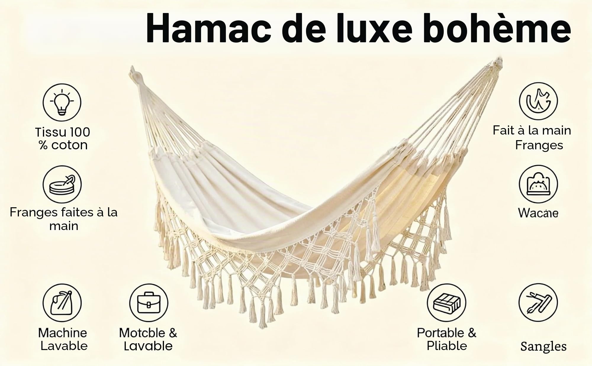 Hamac Double pour intérieur et extérieur - Hamac de Camping Portable - Grand hamac en Coton Doux pour la Maison, Deux Personnes, terrasse, Jardin, Porche, pelouse et Jardin