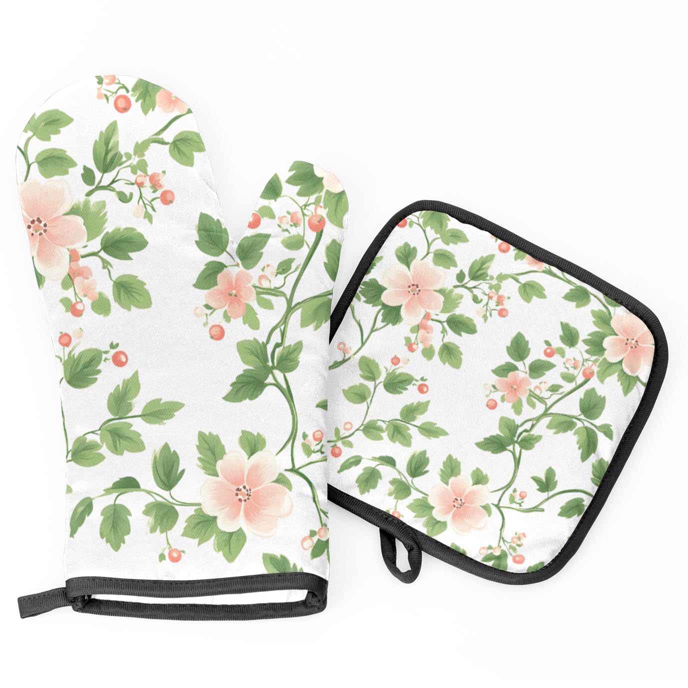 Maniques vintage florales lot de 2 en polyester résistant à la chaleur et coton pour cuisine
