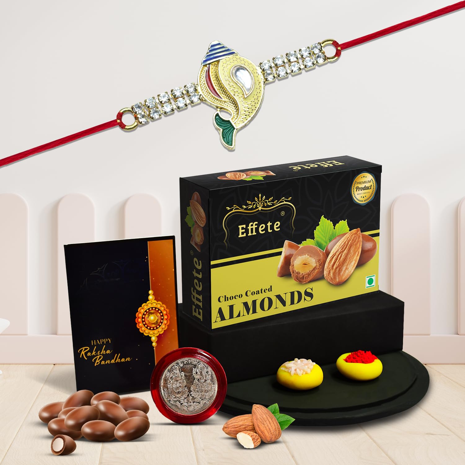 Garth (K1_835_CA32) Elegant Ganesha Rakhi Combo with Chocolate Almonds 32gm, Rakhi for brother with gift, chocolate gift pack, rakhi with Chocolate Gift Hemper, Fancy Rakhis for men, Set of 1-image-20