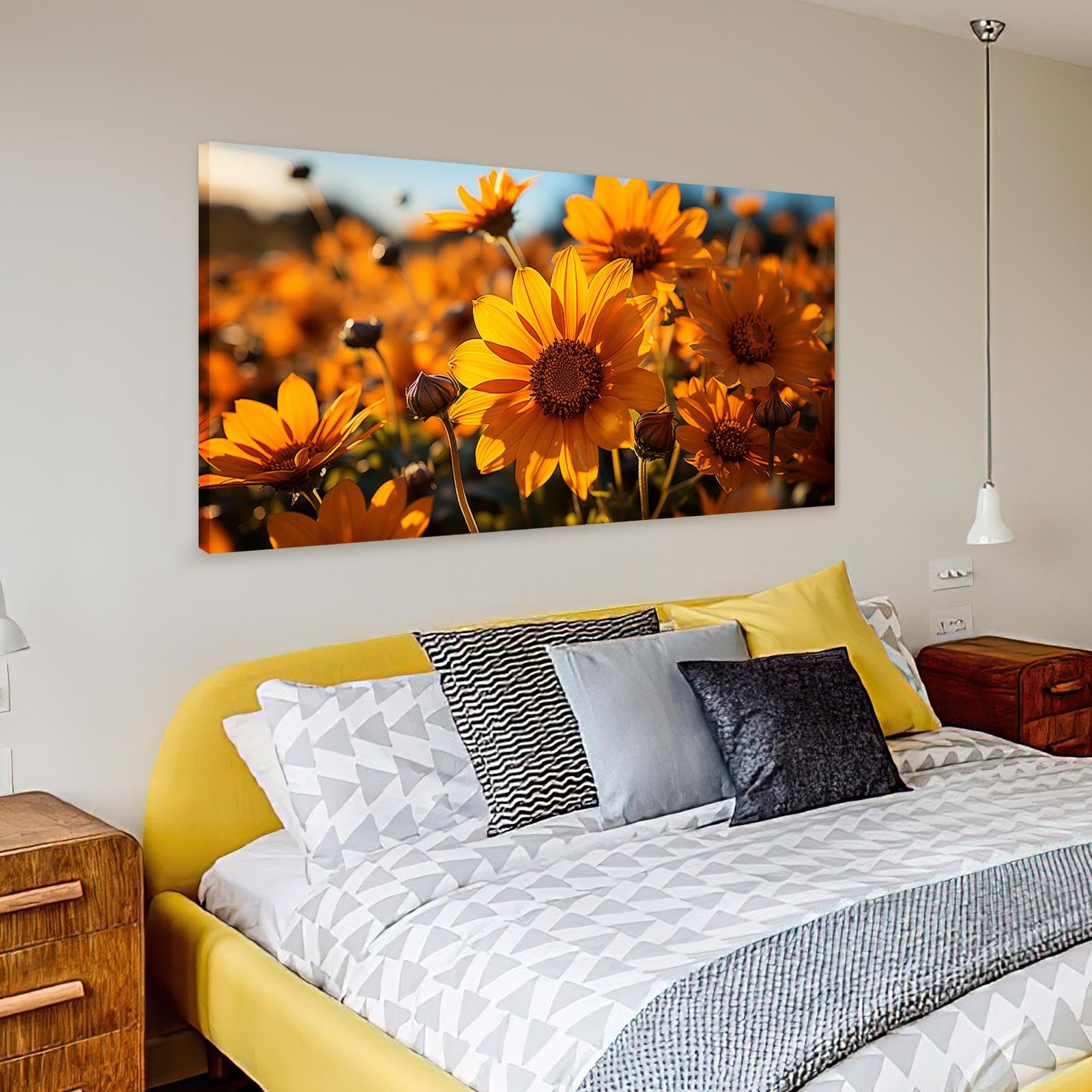 Giclée Artwork Girasoles Lienzo Arte de la pared Impresión Paisaje Decoración de la pared Flores para la sala de estar Decoración de la oficina en el hogar 55x110cm (22x43 in) con marco