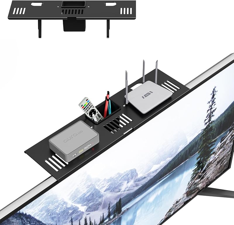 CABTE Adjustable Steel TV Top Shelf, Floating TV Stand | Universal Monitor Shelf for Soundbar, Game Console, Cable Box, Router Shelves (16.93x4.72inch with 1 Boxes)
