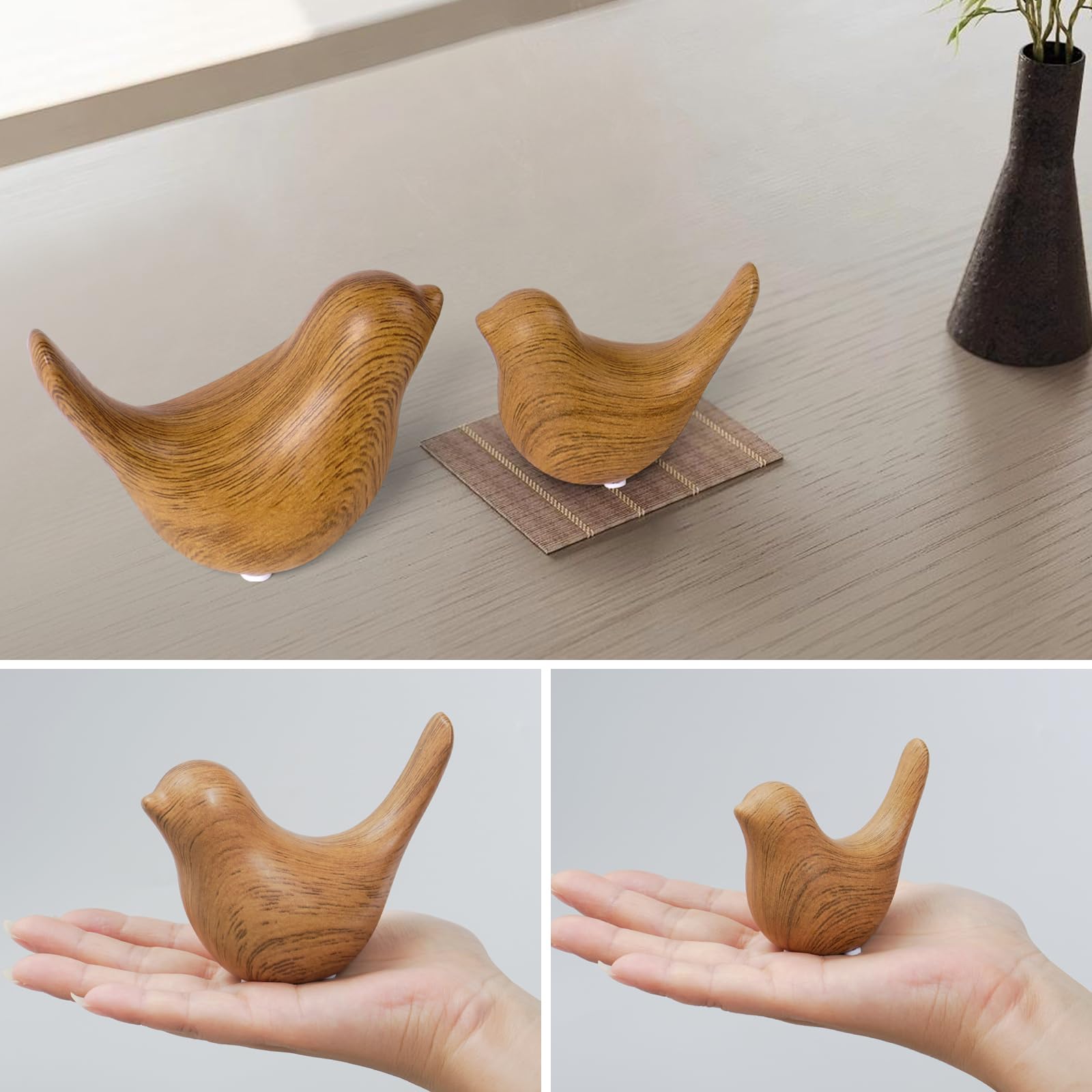 Notakia Gaobei Statuen für kleine Vögel, Heimdekoration, moderner Stil,dekorative Ornamente für Wohnzimmer, Schlafzimmer, Büro, Schreibtisch, Schränke (2 Holzmaserung)