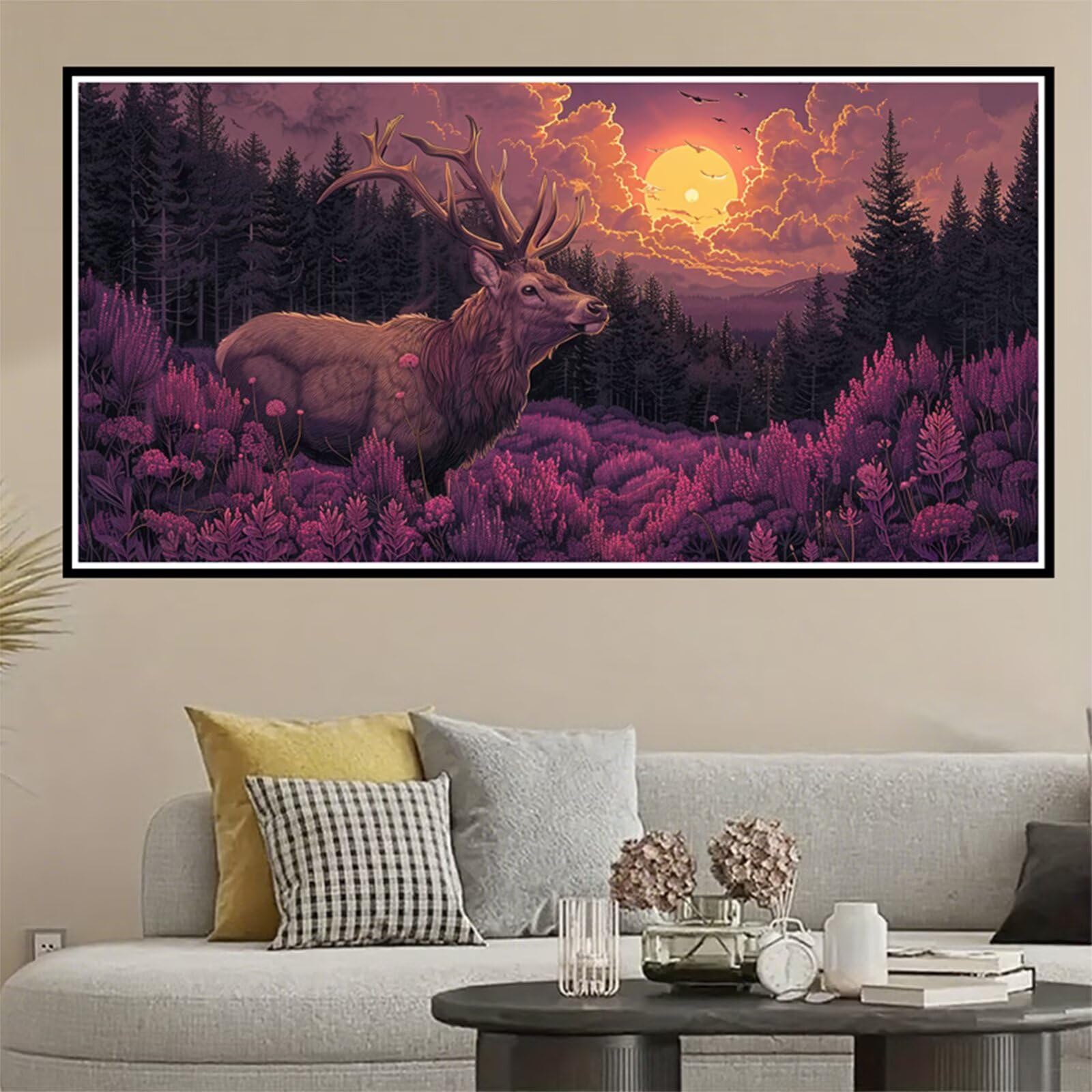 Diamentowe malowanie dla dorosłych duży rozmiar 50 x 100 cm, 5D DIY diamentowe malowanie jeleń haft diamentowy pełny zestaw akcesoriów, malowanie lawendowe diamenty kreatywne hobby dla dorosłych