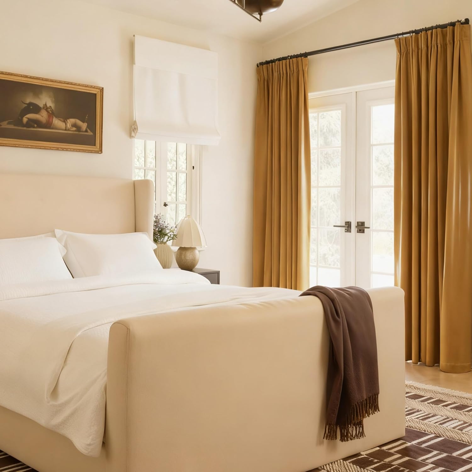 NICETOWN Warm Velvet Curtains 84 inch Long for Kitchen and Dining Room, Mustard Yellow - Rod Pocket Blackout Drapes Elegant Window Treatments for (2 Pieces, 52" Wide)