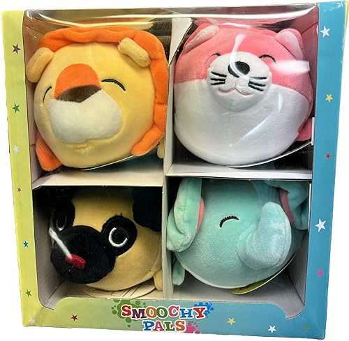 Miniatura 6 de Linzy Juego de 4 peluches de 7 pulgadas Smoochy Pals de peluche ultrasuave león elefante puro gato rosa