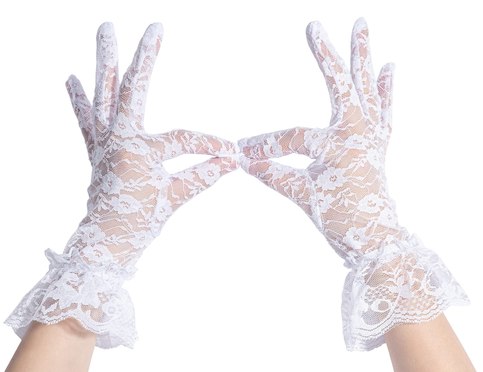 Simplicity Guantes largos de muñeca de encaje floral transparente vintage para mujer, Color blanco con muñeca de encaje, Talla única