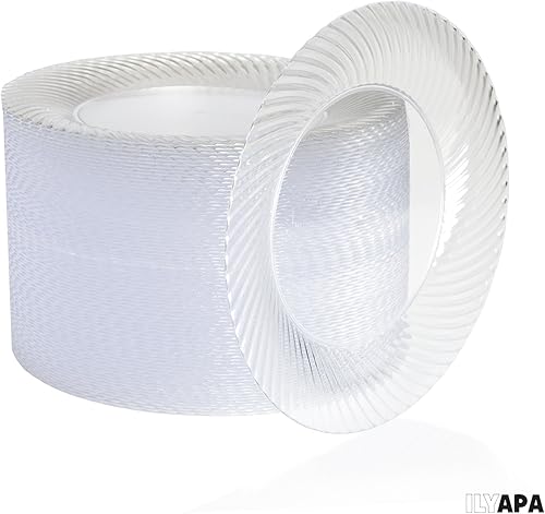 Miniatura 7 de Ilyapa Paquete de 100 platos de postre desechables de 9 pulgadas, juegos de fiesta de plástico transparente para 100 invitados, platos transparentes