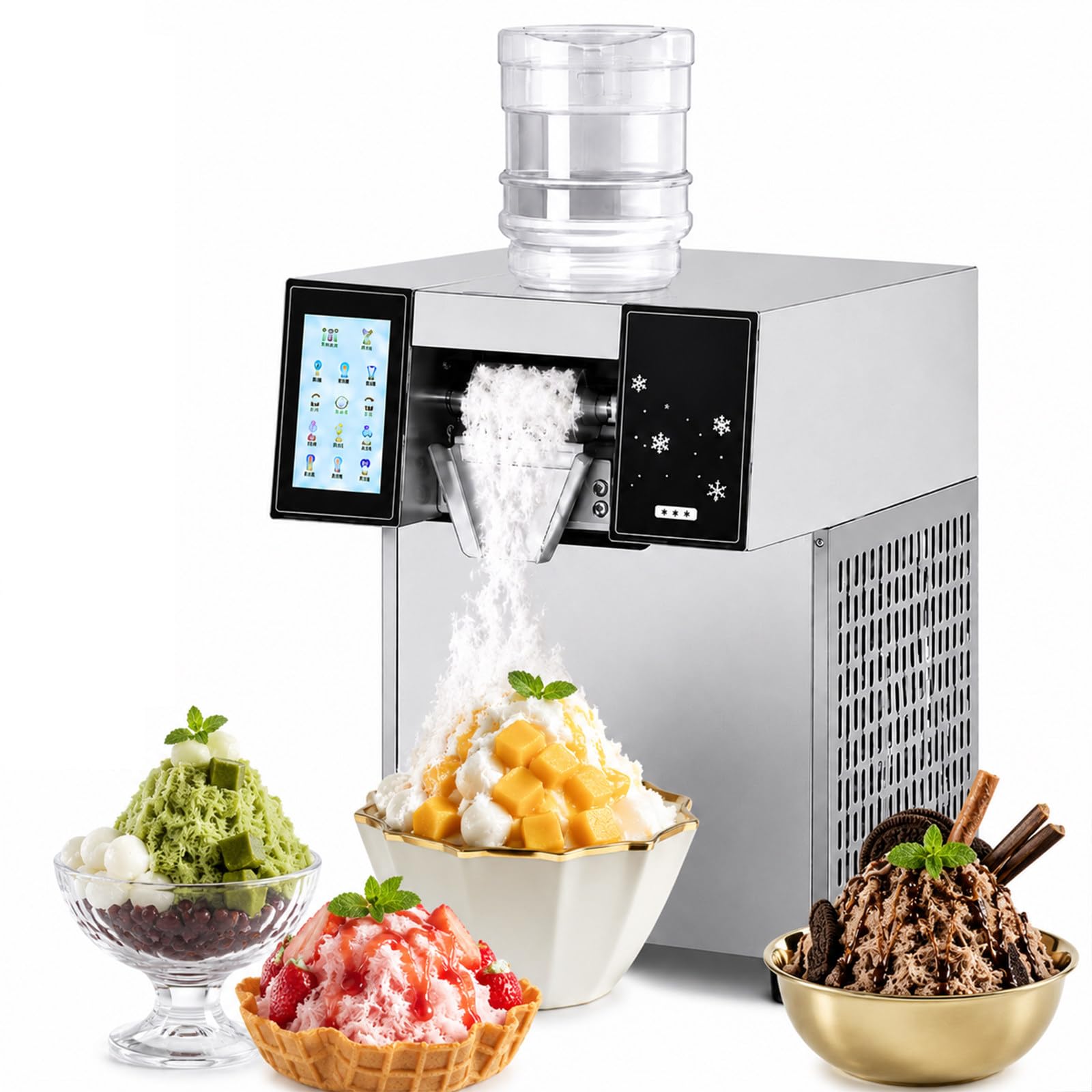 JIYINGHUI Commercial Automatically Electric Ice Shaving Machine, Snowflake Ice Maker, Ice Crusher Shaver, 180-400kg/day, Air Cooling, Quality Compressor for Household,Commercial HS400Kg