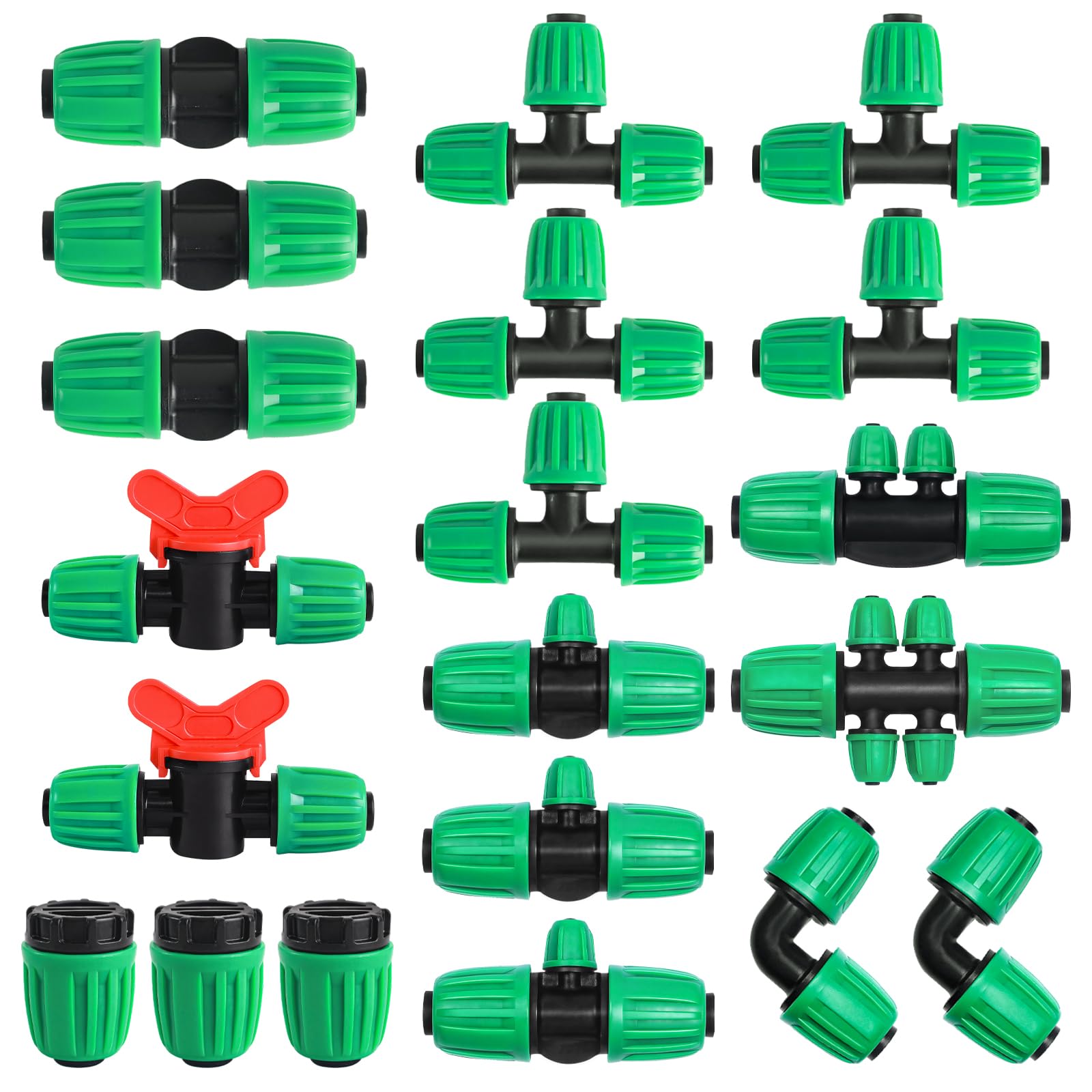 Kit de 20 accesorios de riego por goteo de 1/2 pulgada (1/2 pulgada de diámetro interior x 0.67 pulgadas de diámetro exterior), piezas de púas bloqueadas de riego de línea de goteo para tubos de riego