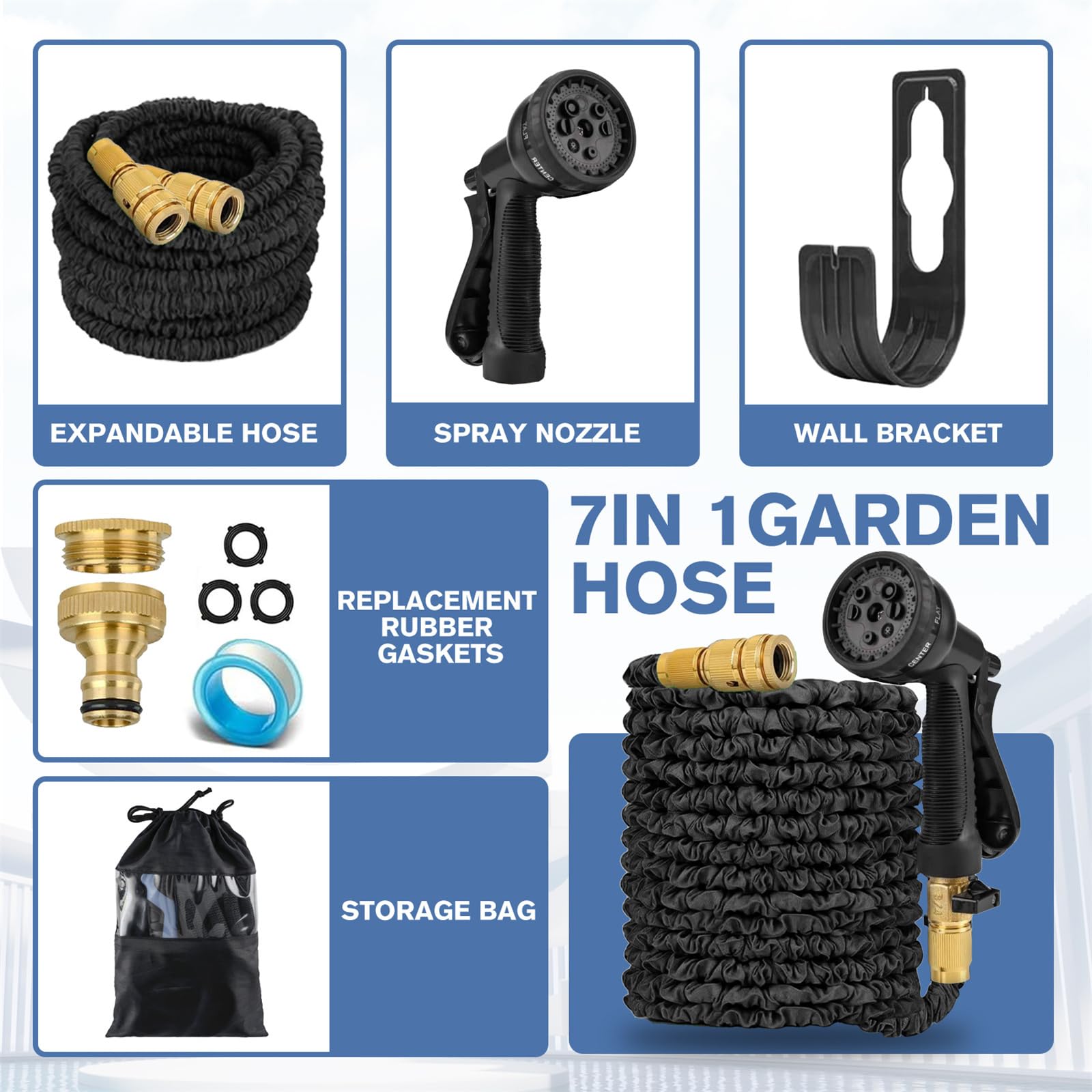 Tubo Estensibile da Giardino 60 Metri, Tubo Acqua Giardino per Irrigazione con Raccordi in Ottone da 1/2" e 3/4", Lattice a 3 Strati Resistente, Senza Pieghe, 8 Modalità di Spruzzo