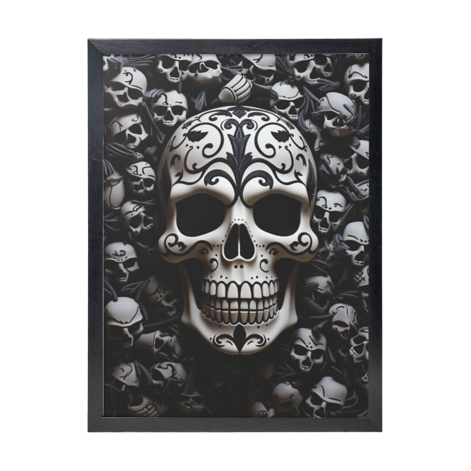 Framed Wall Art - Decorative Canvas Painting Black and white skulls Pictures Poster Aesthetic Modern Prints Artwork for Bedroom Office Wall Decor Ready To Hang 12x16 in