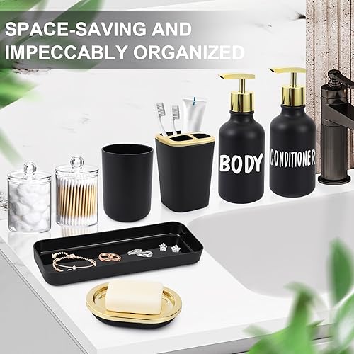 Miniatura 5 de XLHOMO Juego de accesorios de baño negro, juego de decoración de baño de 10 piezas con basura, soporte para cepillos de dientes, taza para cepillos