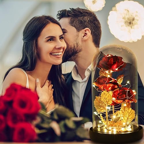 Miniatura 7 de Regalo para mujer para Navidad, regalo de cumpleaños, regalos de Navidad de rosas para mujeres, rosa de flor de galaxia con 2 modos de luz, rosa