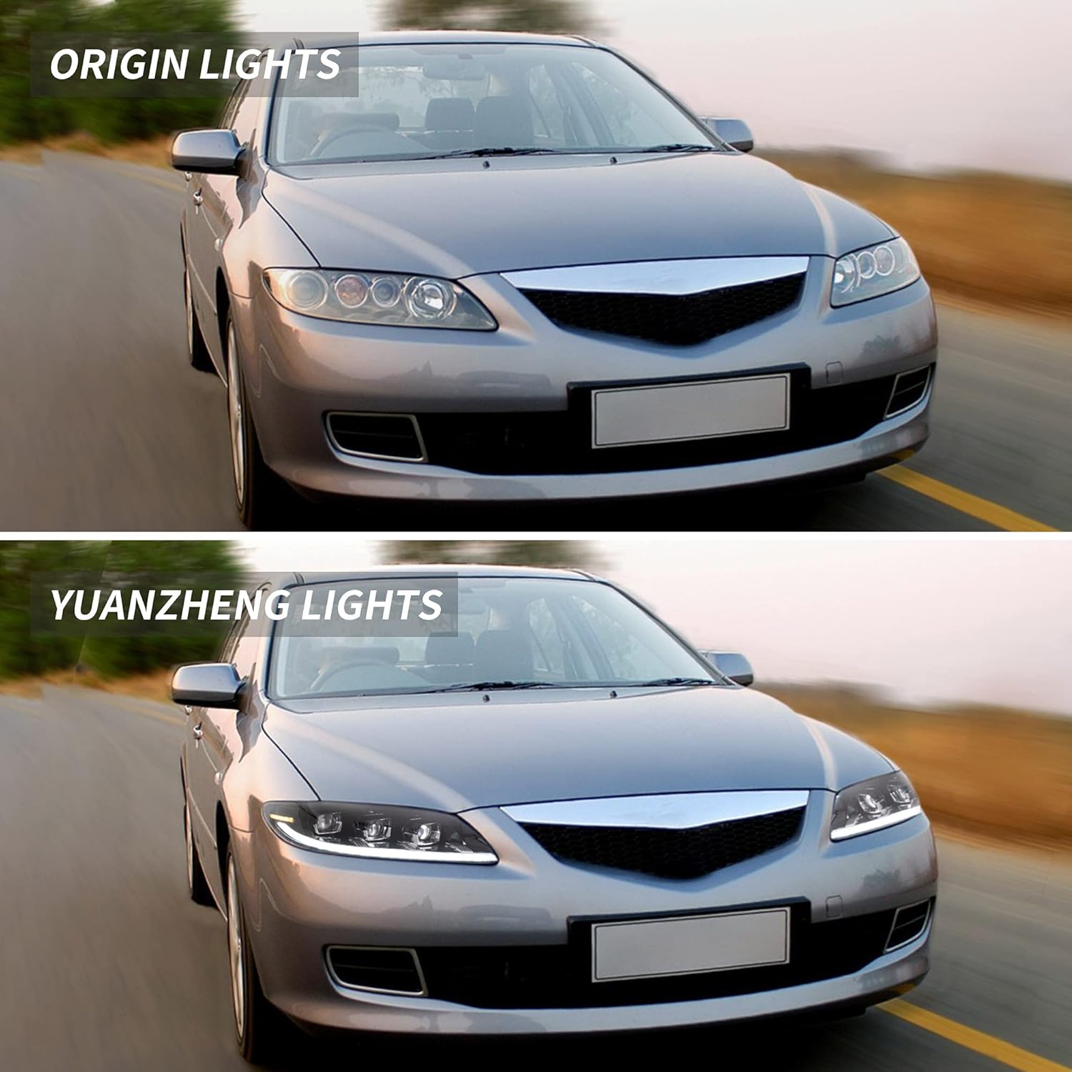 VLAND LED Headlights Compatible For [2003-2008 Mazda 6 M6 (GG1) S, I, Mazdaspeed Sedan/Hatchback/Wagon] With Welcome/Breathe Function Dynamic DRL, Fit For Factory Halogen & Xenon