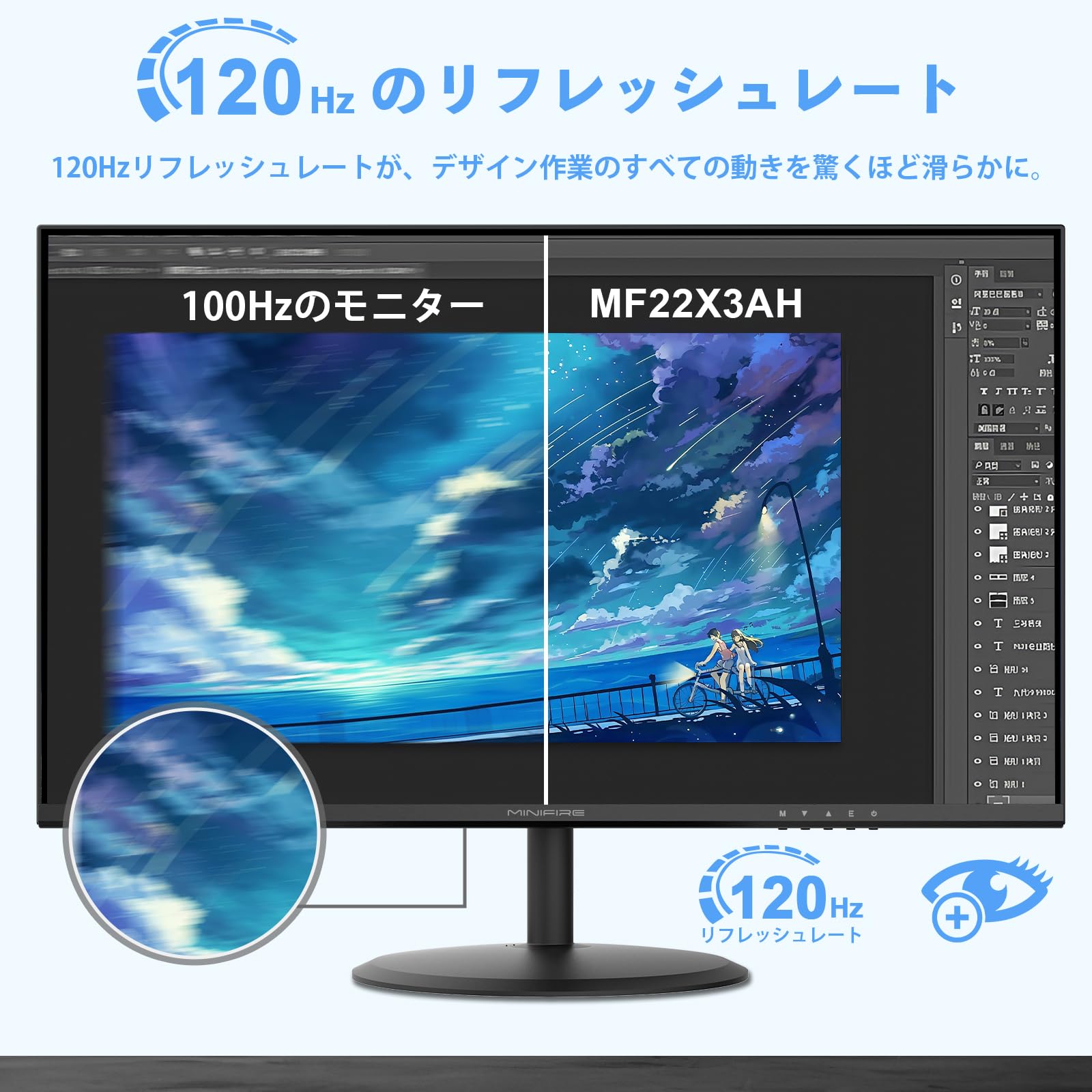 Minifire Minifire Monitor 21.5-inch PC Monitor 120Hz Full HD Non-glare LCD Display Adaptive Sync VESA Compatible Frameless HDMI*2 Blue Light Reduction Tilt Adjustment Business Use Five-Year Warranty (HDMI in use