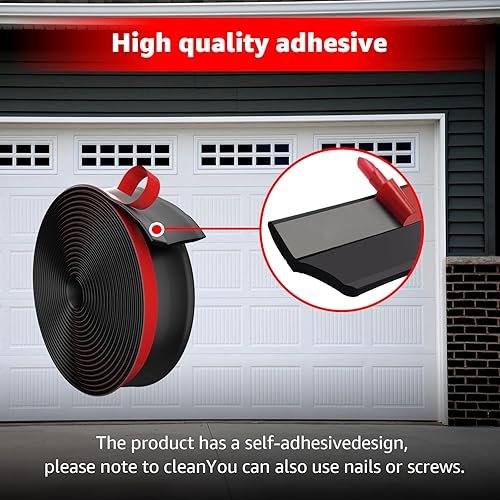 Miniatura 2 de Sello de goma universal de 10 pies para puerta de garaje inferior y lateral, repuesto para puerta de garaje resistente a la intemperie con clavos