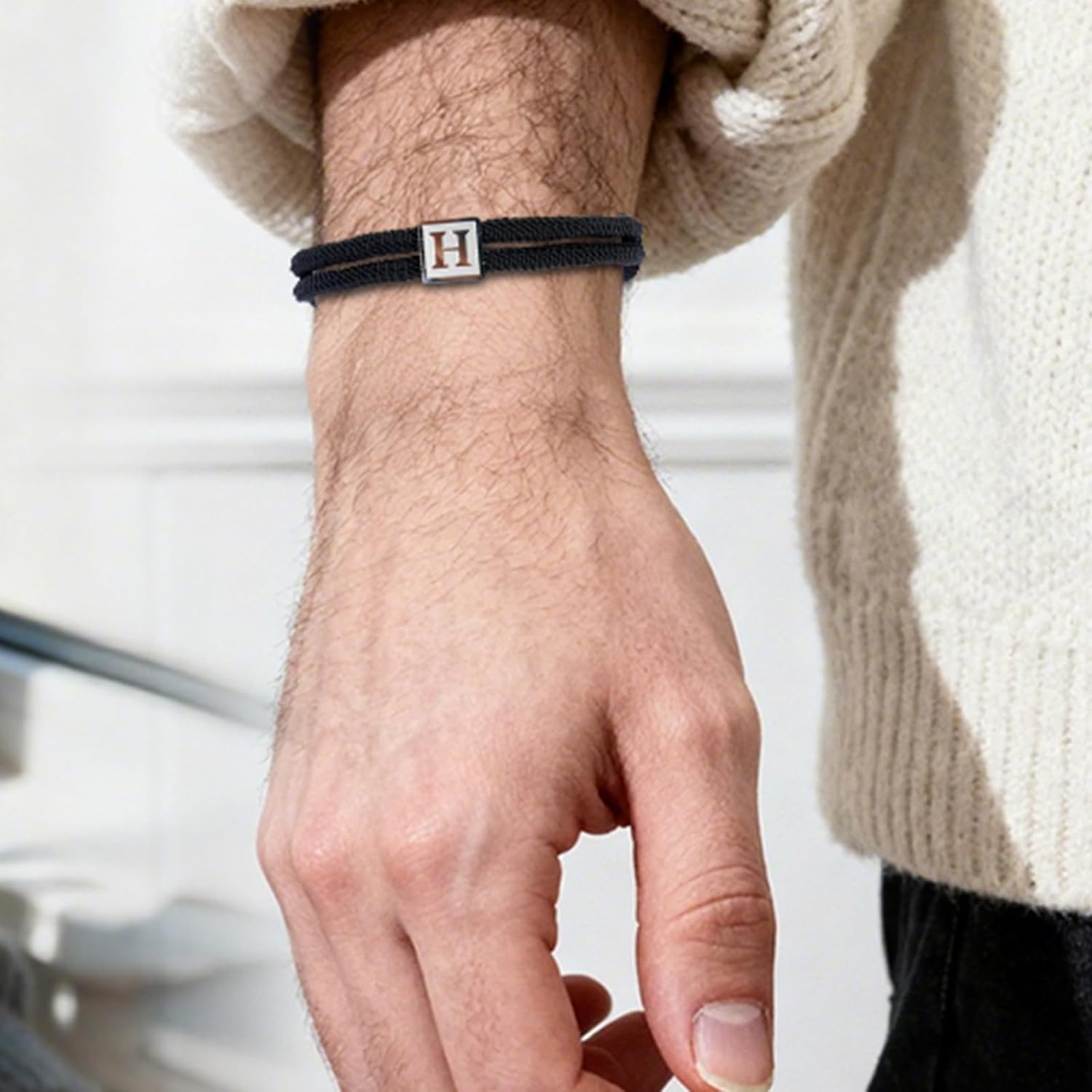 Valentines Day Gifts for Him,Rope Initial Bracelet for Men, Stainless Steel A-Z Letter Charm Bracelet, Handmade Braided Men Wrist Adjustable 7-13 Inches Alphabet Jewelry Gift For Men Women - Image 6