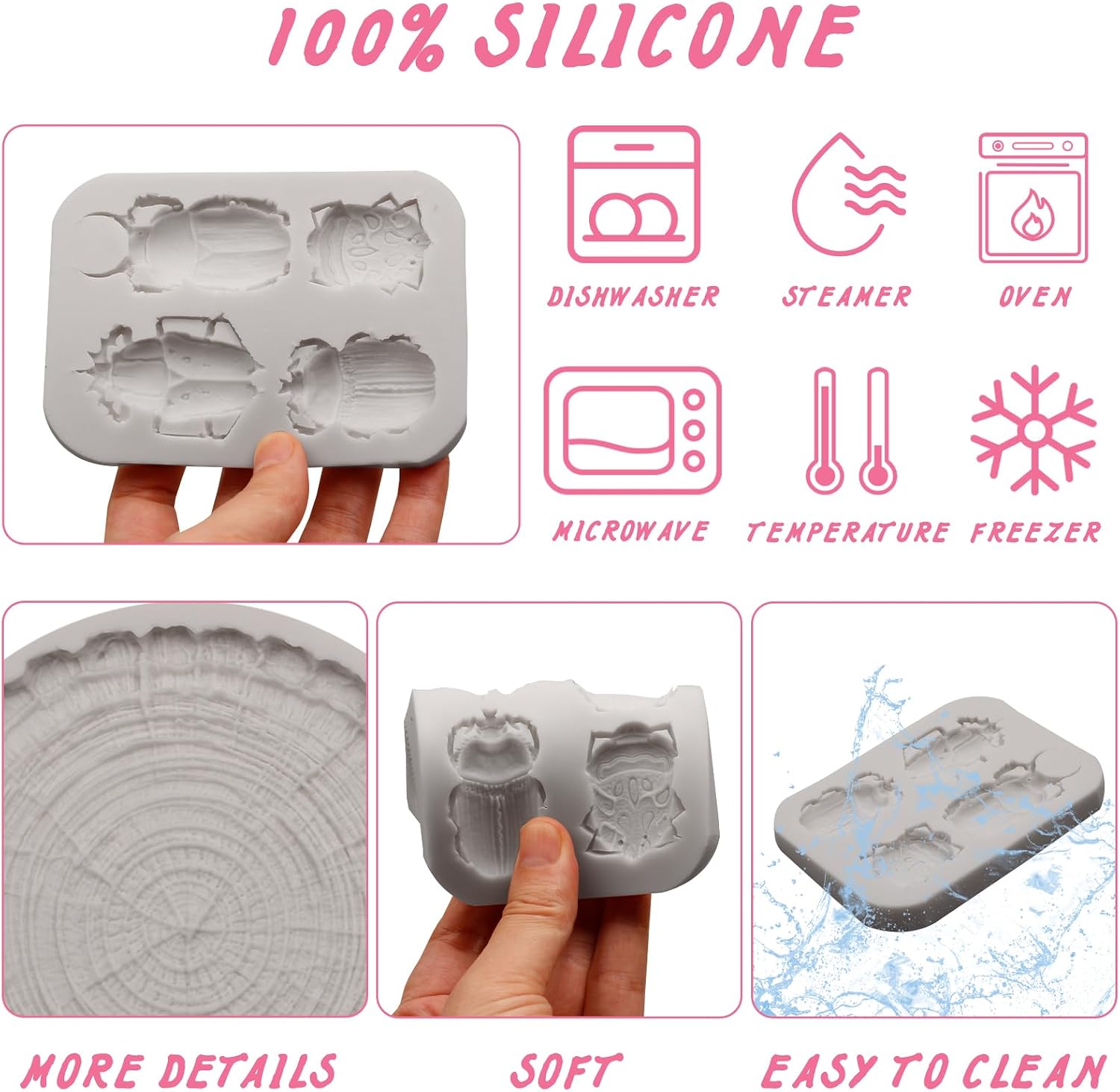 Tree Ring Silicone Mold with Beetles Design, Insect Resin Casting Mold for Jewelry Making and Crafts