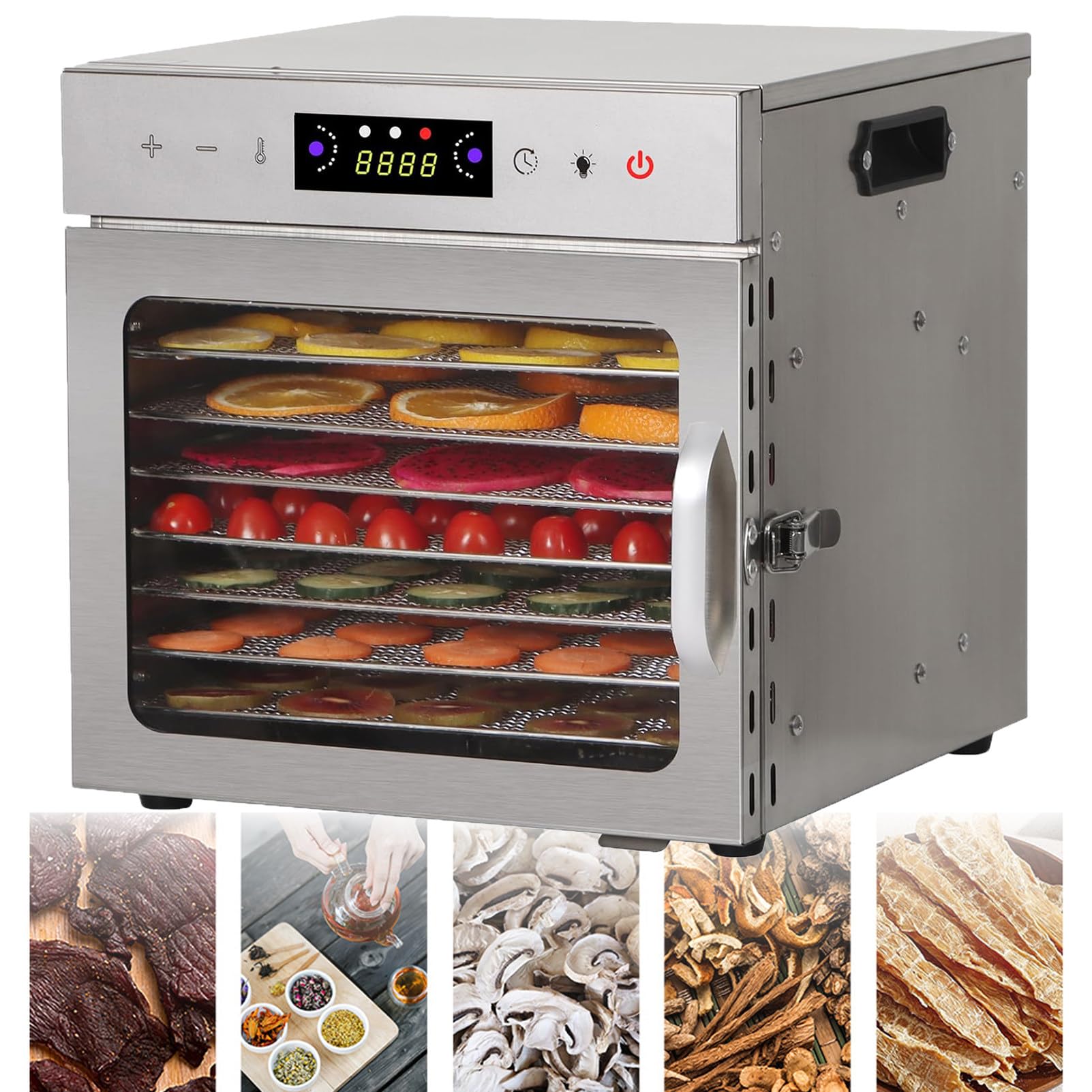 Essiccatore Per Alimenti In Acciaio Inossidabile, Essiccatore Per Frutta, Essiccazione Efficiente Della Carne Con Essiccatore Per Alimenti A 6/8/12/18 Vassoi Per Carne, Erbe Aromatiche, Funghi,8-Tray