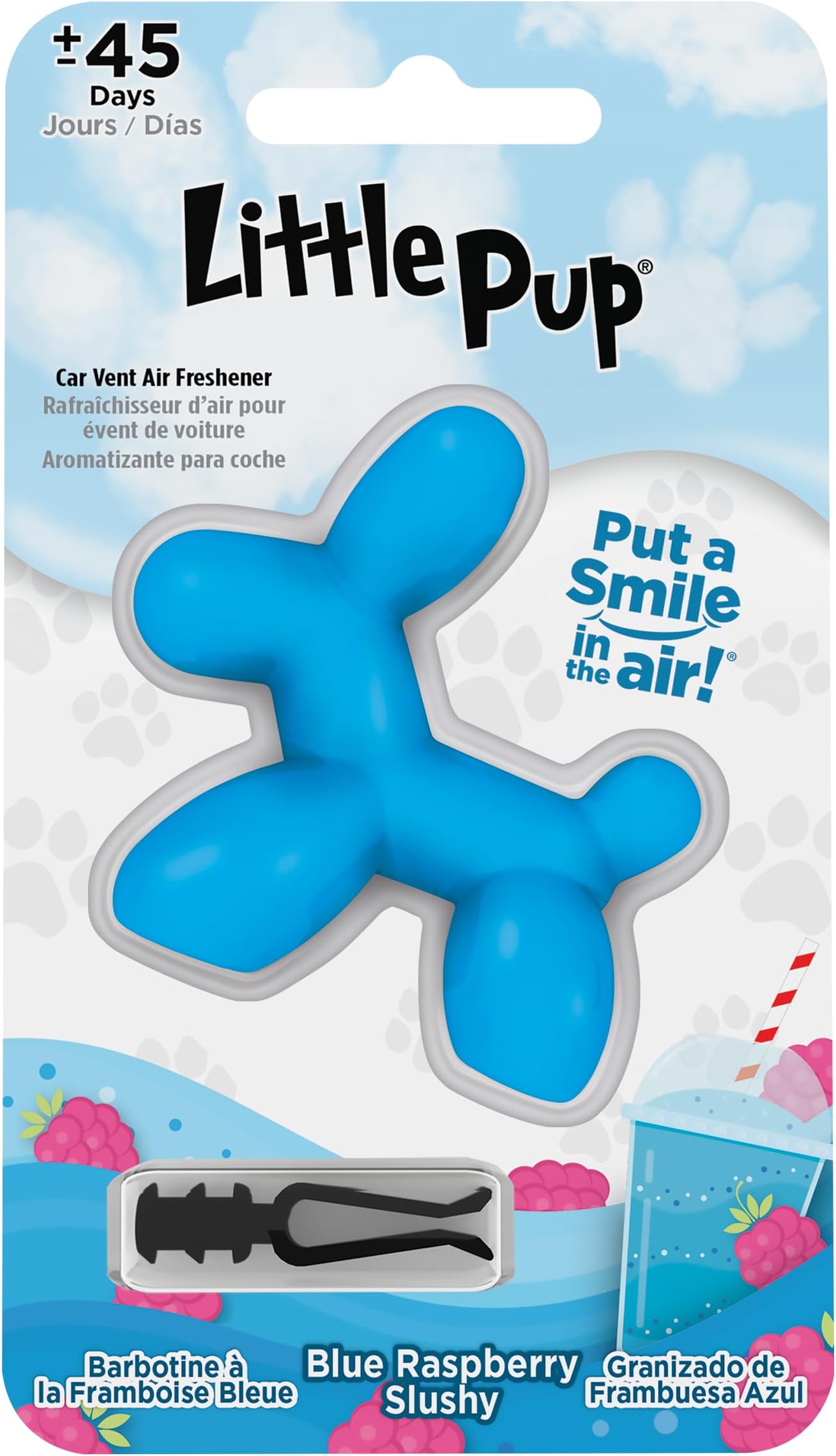 Little Pup 96613 Blue Raspberry Slushy Scent Car Air Freshener Clip Provides Long-Lasting Freshness in a Compact Design, Fights Odors for up to 45 Days, Cute Car Odor Eliminator, Non-Toxic, Pack of 1