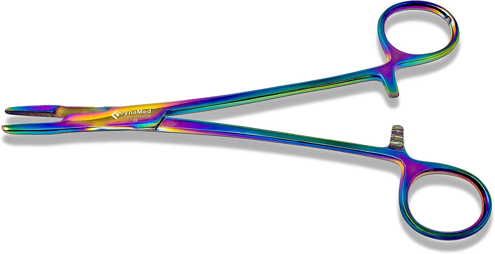 Cynamed Olsen Hegar Needle Holder Driver with Multicolor/Rainbow Titanium Coating - Premium Quality - Hemostat with Scissors and Locking Mechanism (6.5 in. (16.51 cm))